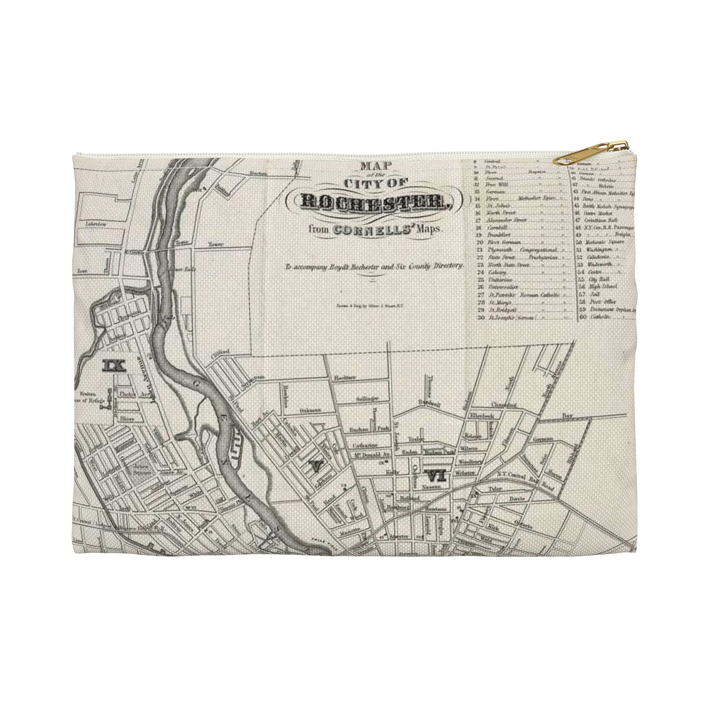 Map of the city of Rochester : from Cornells' Maps : to accompany Boyd's Rochester and six county directory / Large Organizer Pouch with Black Zipper