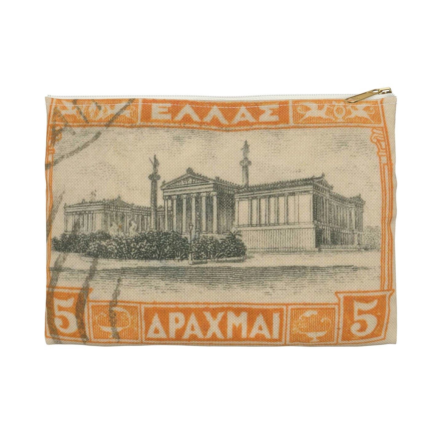 Frimärke ur Gösta Bodmans filatelistiska motivsamling, påbörjad 1950.Frimärke från Grekland, 1927. Motiv av Akademien i Athén. Large Organizer Pouch with Black Zipper