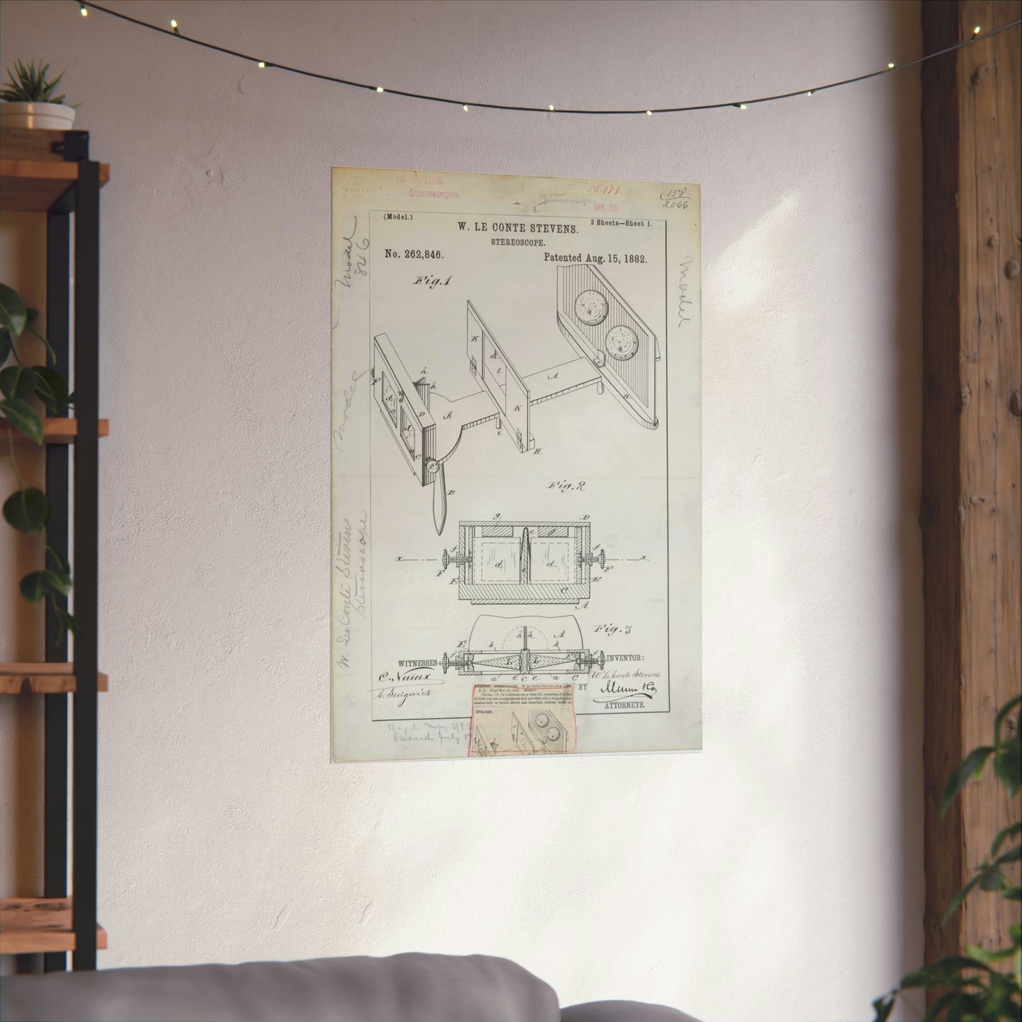 Patent drawing - for W. Le Conte Stevens' Stereoscope Public domain image High Quality Matte Wall Art Poster for Home, Office, Classroom