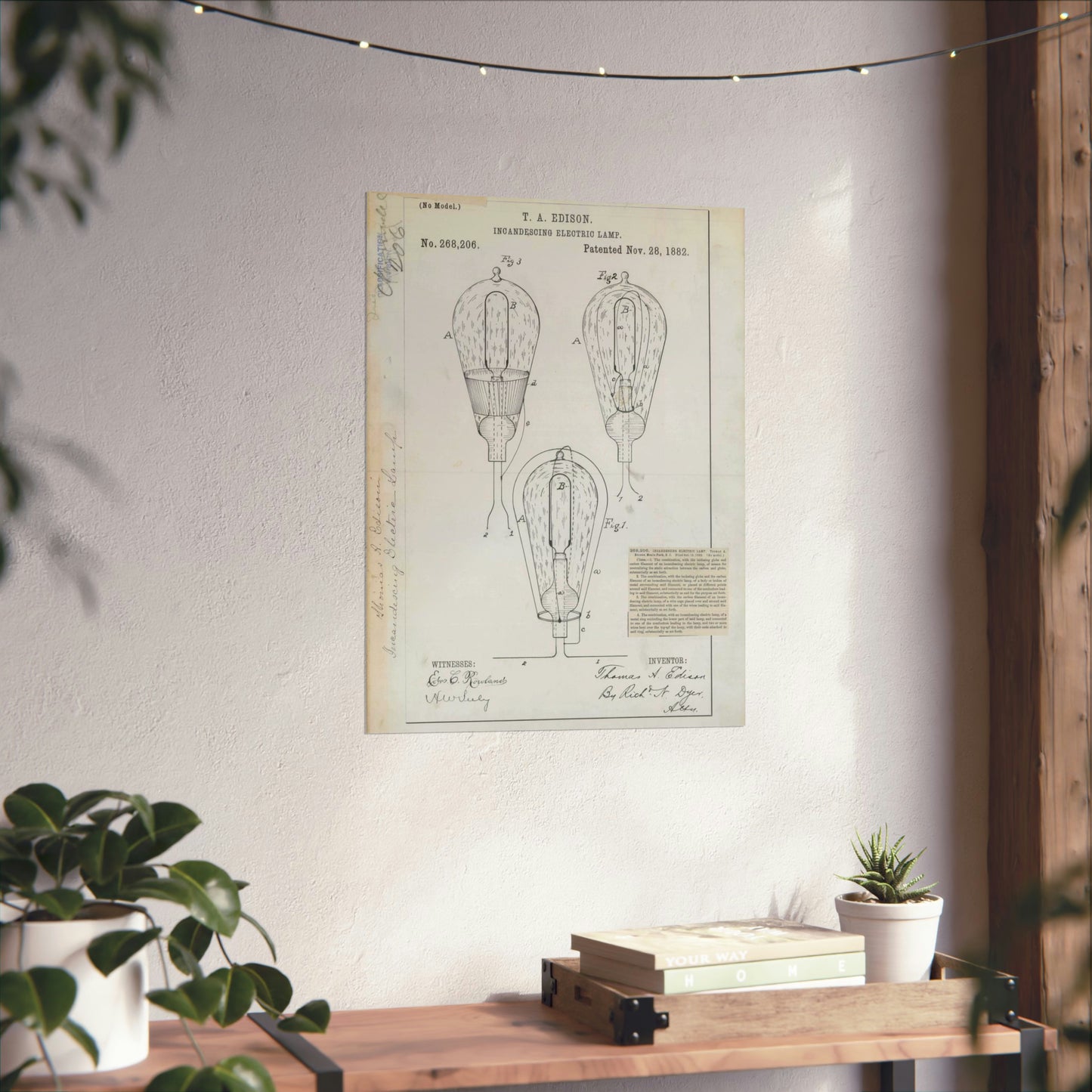 Patent drawing - for T. A. Edison's Incandescing Electric Lamp Public domain image High Quality Matte Wall Art Poster for Home, Office, Classroom