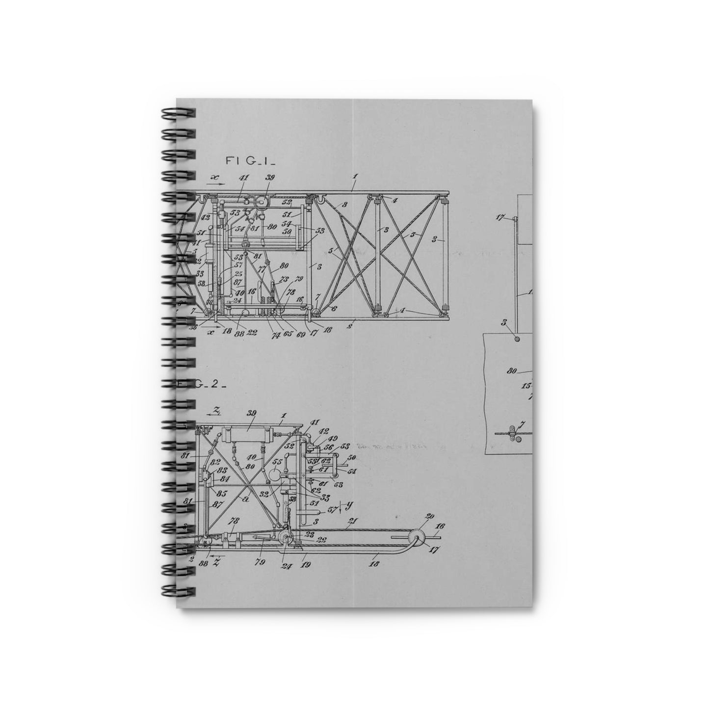 Patent drawing - Subject File: Patents--By Wright Brothers--USA--filed 10 February 1908, patented 14 October 1913 Public domain image Spiral Bound Ruled Notebook with Printed Cover