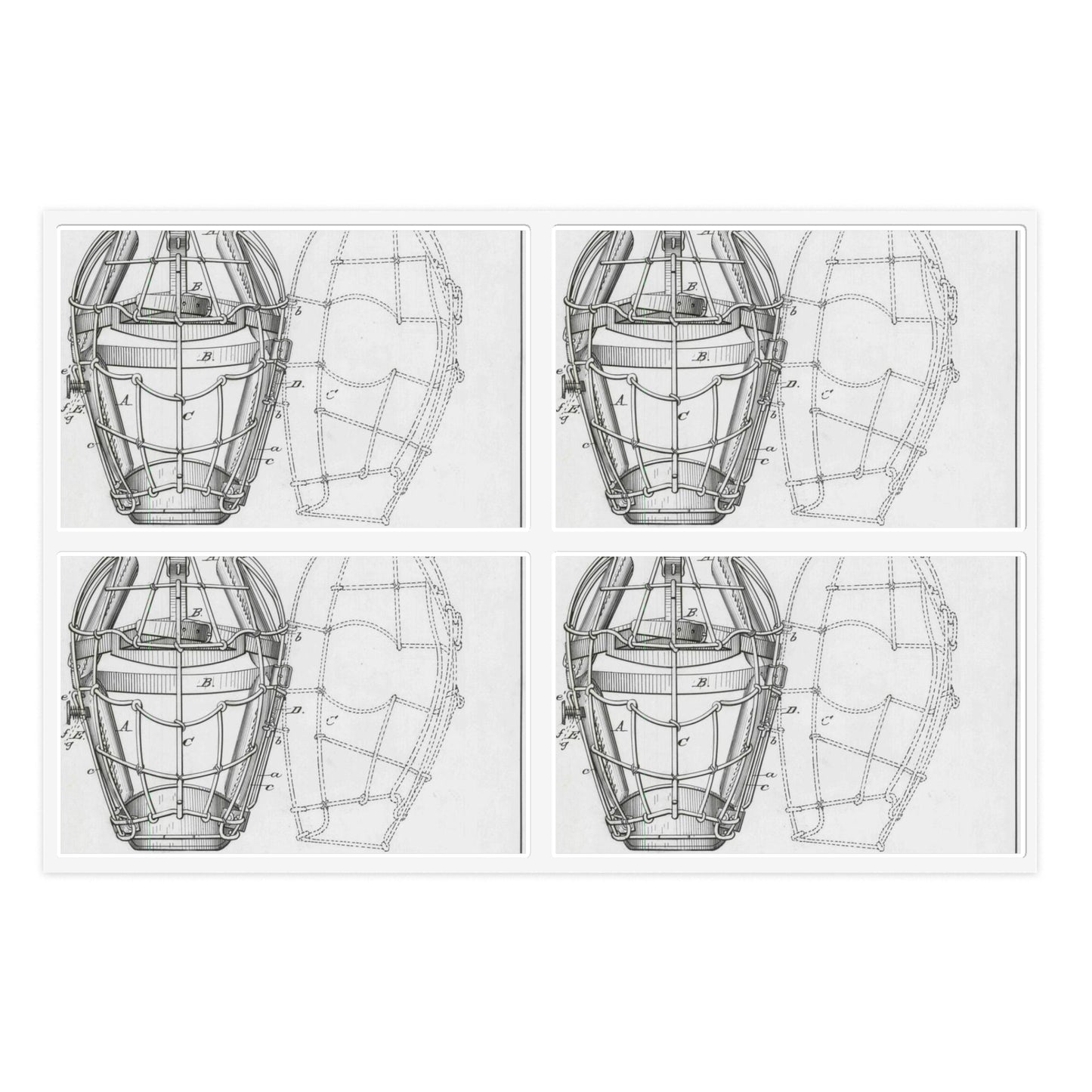 Patent drawing - Drawing of a "Mask for Base Ball Catchers" Public domain image Laminated UV Protective Vinyl Stickers