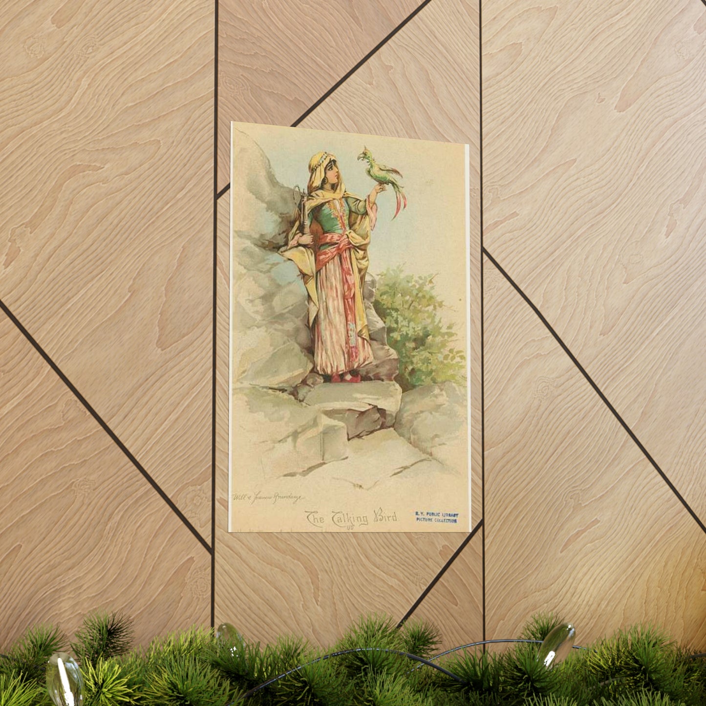 The talking bird. - Drawing. Public domain image. High Quality Matte Wall Art Poster for Home, Office, Classroom