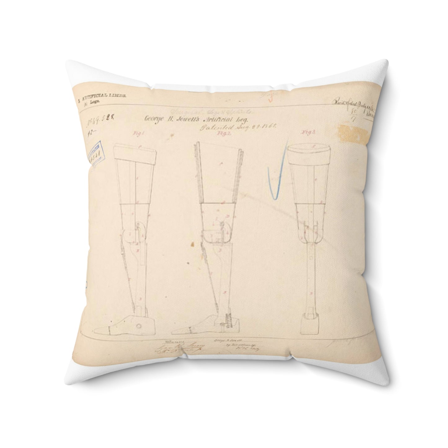 Patent drawing - Drawing of Artificial Leg Public domain image Decorative Accent Square Pillow