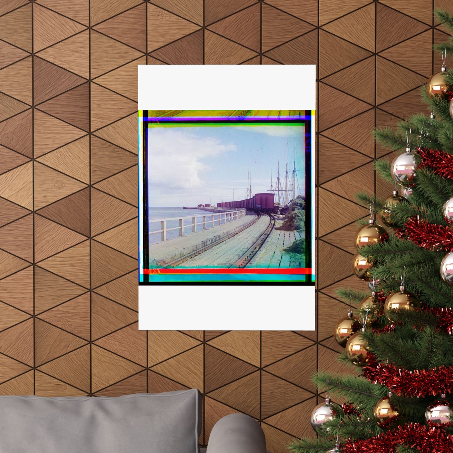 Sorochya Bay. Railroad dam in the Soroka inlet. Arkhangelsk Province, Russia. High Quality Matte Wall Art Poster for Home, Office, Classroom