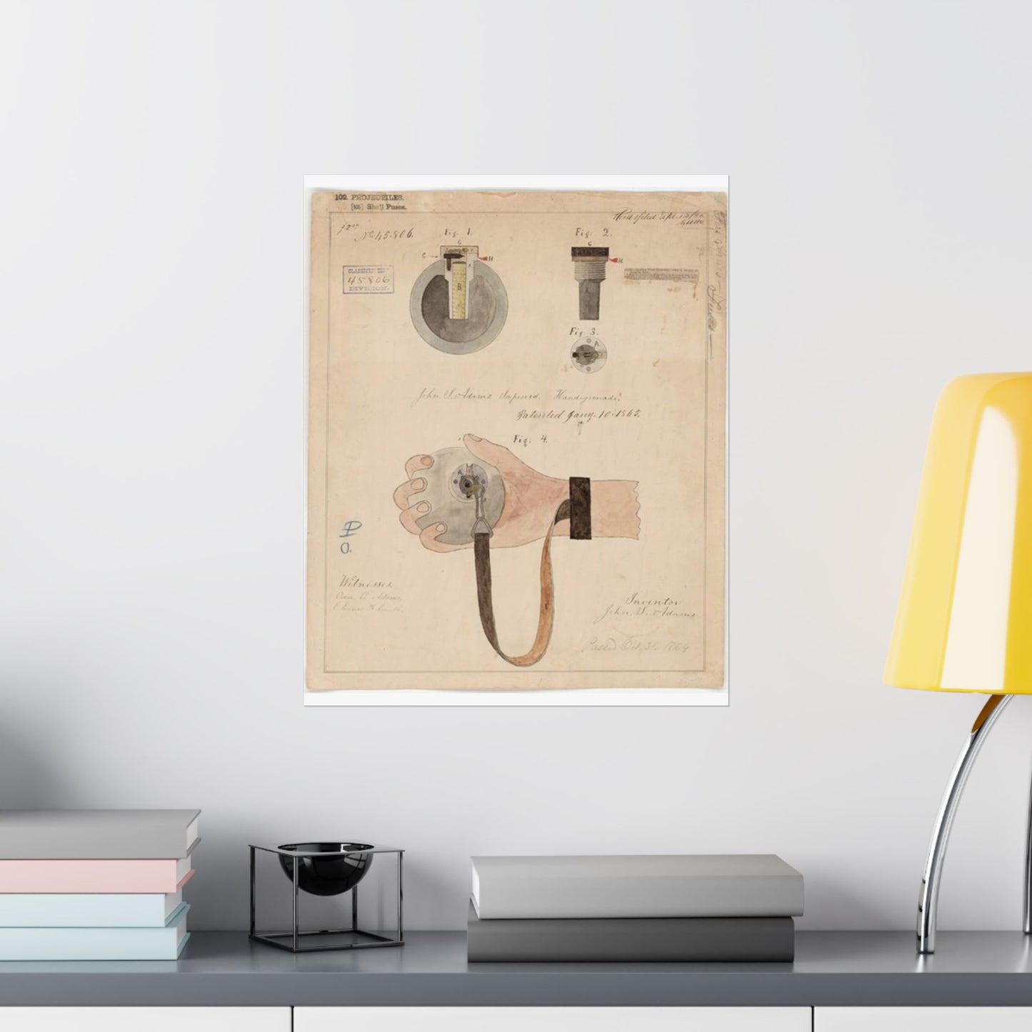 Patent drawing - Drawing of Improved Hand Grenade Public domain image High Quality Matte Wall Art Poster for Home, Office, Classroom