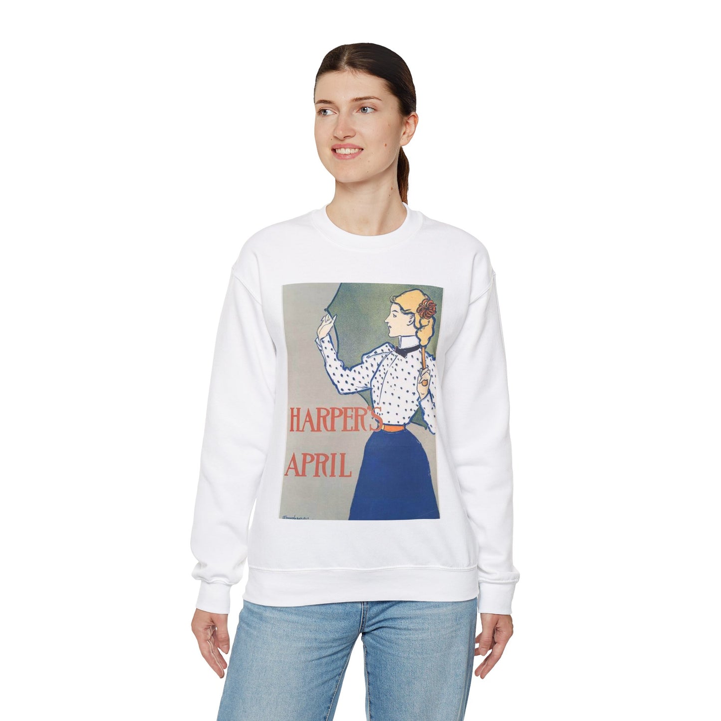 Edward Penfield, Harper's April White Heavy Blend Adult Crew Neck SweatShirt