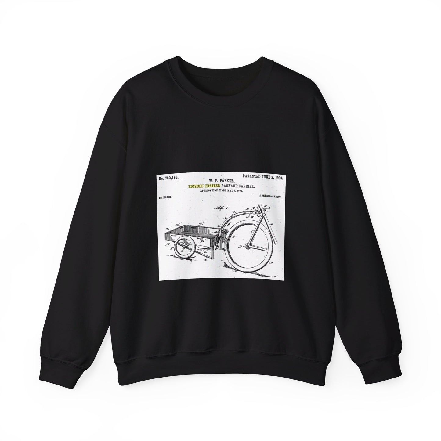 Patent Drawing of Engine - Bicycle Trailer Patent (1903) Public domain image Black Heavy Blend Adult Crew Neck SweatShirt