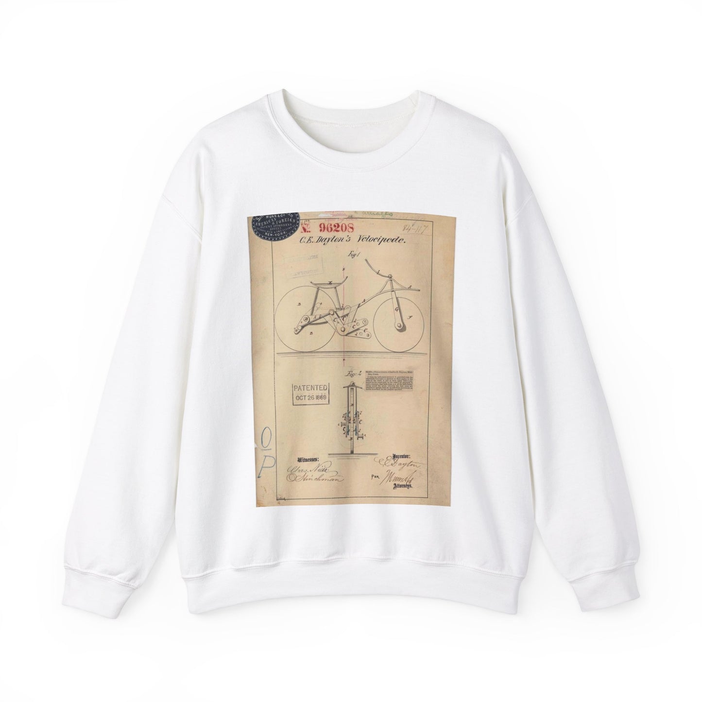 Patent drawing - Drawing of Velocipede Public domain image White Heavy Blend Adult Crew Neck SweatShirt
