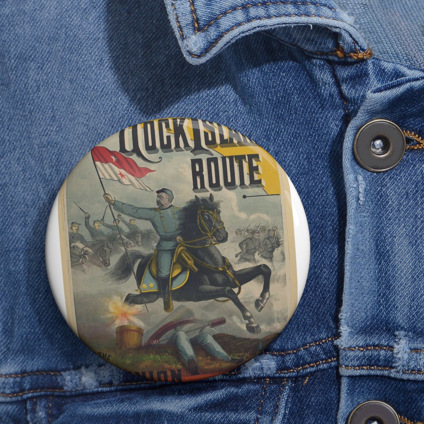 ... The Great Rock Island route to the reunion of the Grand Army of the Republic... Pin Buttons with Crisp Design
