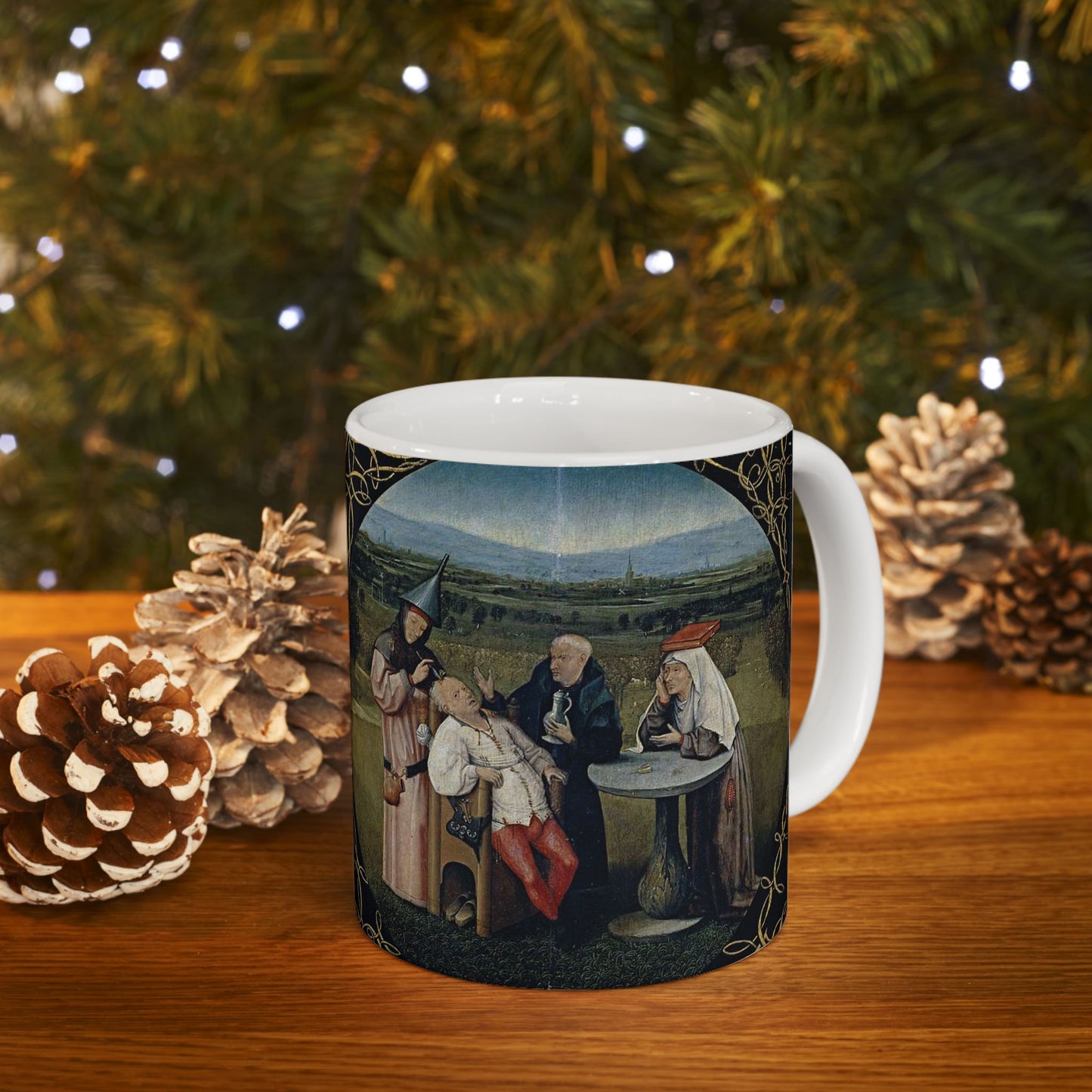 Hieronymus Bosch 053 - A painting of a group of people sitting around a table Beautiful Novelty Ceramic Coffee Mug 11oz