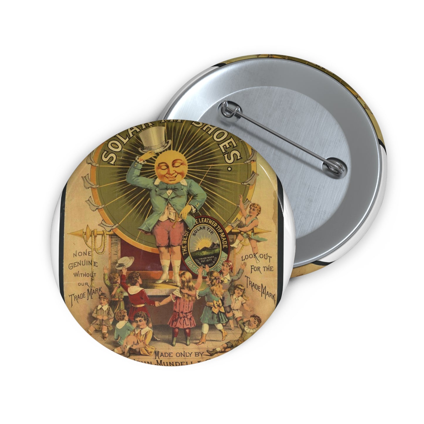 John Mundell & Co's solar tip shoes Made only by John Mundell & Co. Philadelphia. Pin Buttons with Crisp Design