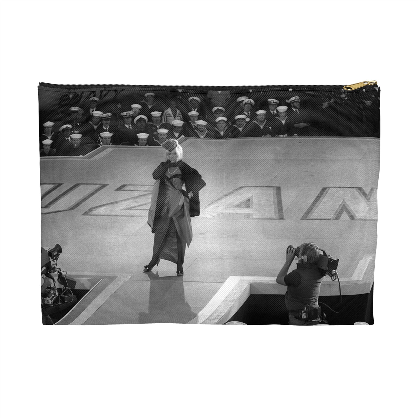 Suzanne Somers performs for the crew of the aircraft carrier USS RANGER (CV-61) Large Organizer Pouch with Black Zipper