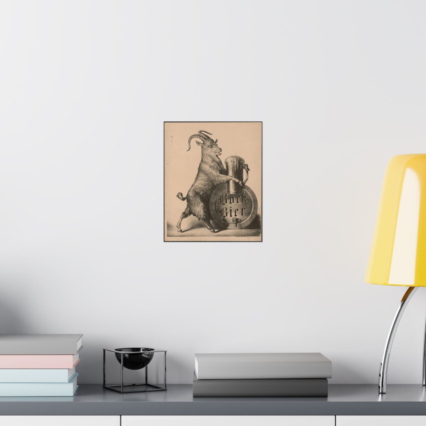 Bock Bier goat on hind legs, holding large mug of beer with front hooves High Quality Matte Wall Art Poster for Home, Office, Classroom