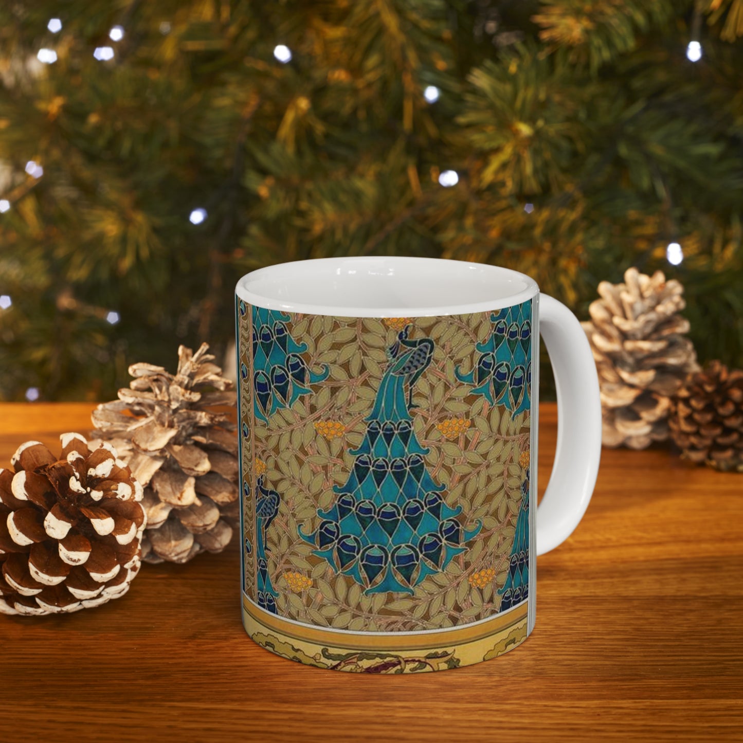 Paons dans les sorbiers, pochoir; poissons et algues, bordure Beautiful Novelty Ceramic Coffee Mug 11oz