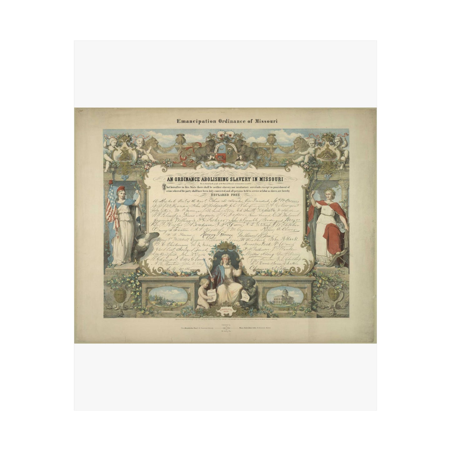 Emancipation Ordinance of Missouri. An ordinance abolishing slavery in Missouri / E. Knobel. High Quality Matte Wall Art Poster for Home, Office, Classroom