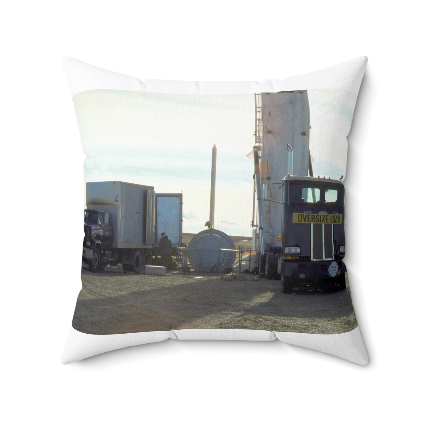 Members of the 44th Missile Maintenance Squadron erect a missile maintenance vehicle in preparation for the removal of an LGM-30F Minuteman II intercontinental ballistic missile. Decorative Accent Square Pillow