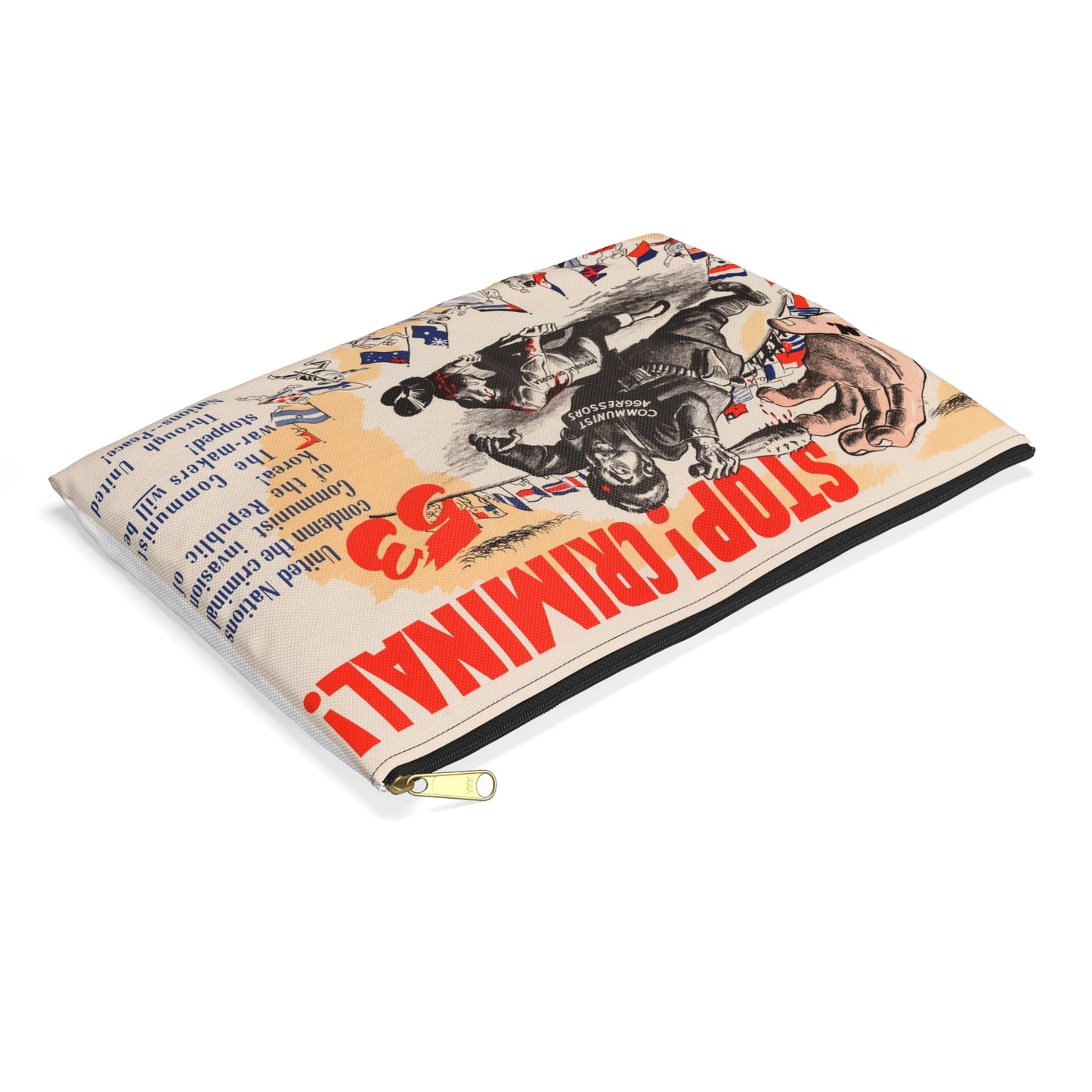 Stop Criminal!, Cold War American Propaganda poster Large Organizer Pouch with Black Zipper