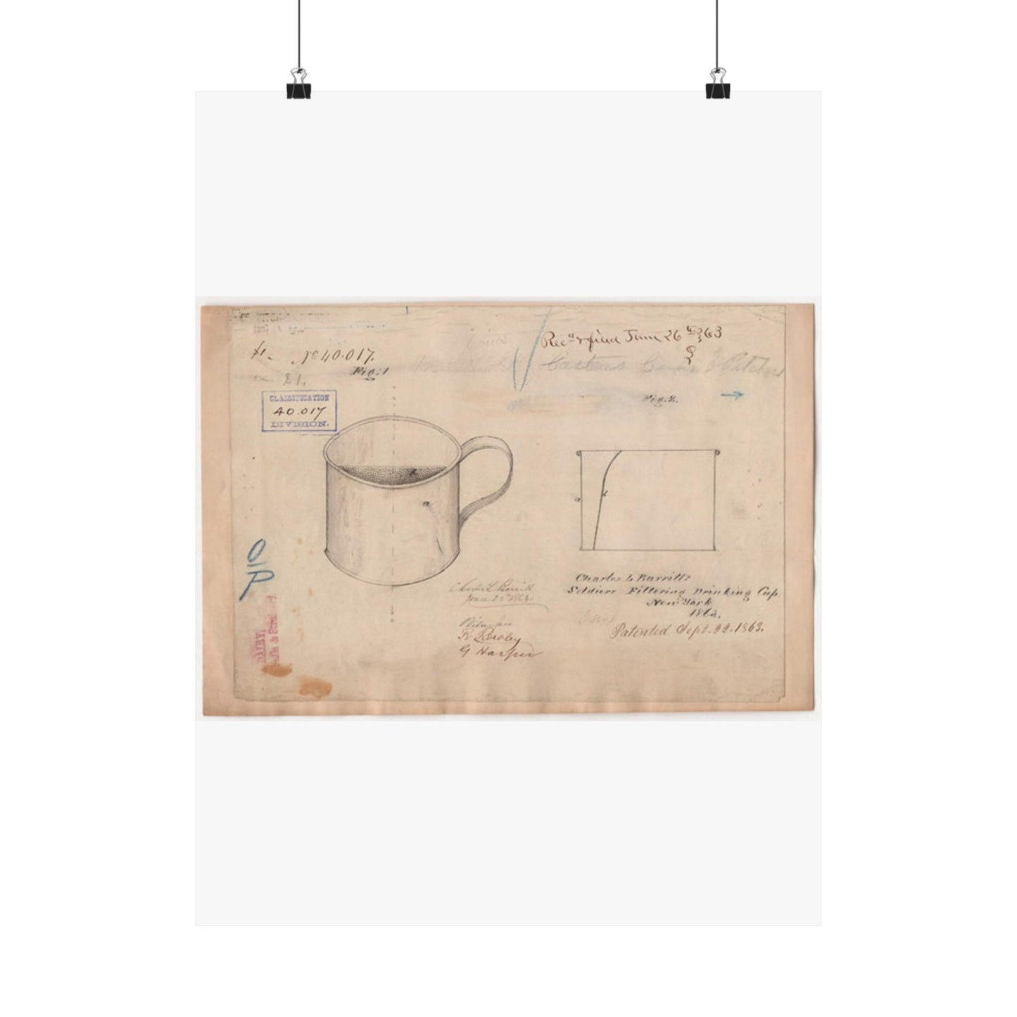 Patent drawing - Drawing of Soldiers Filtering Drinking Cup Public domain image High Quality Matte Wall Art Poster for Home, Office, Classroom