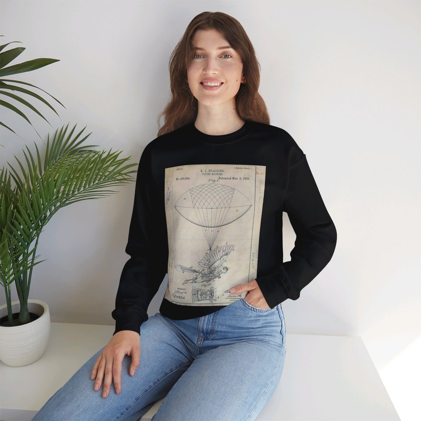 Patent drawing - for R. J. Spalding's Flying Machine Public domain image Black Heavy Blend Adult Crew Neck SweatShirt