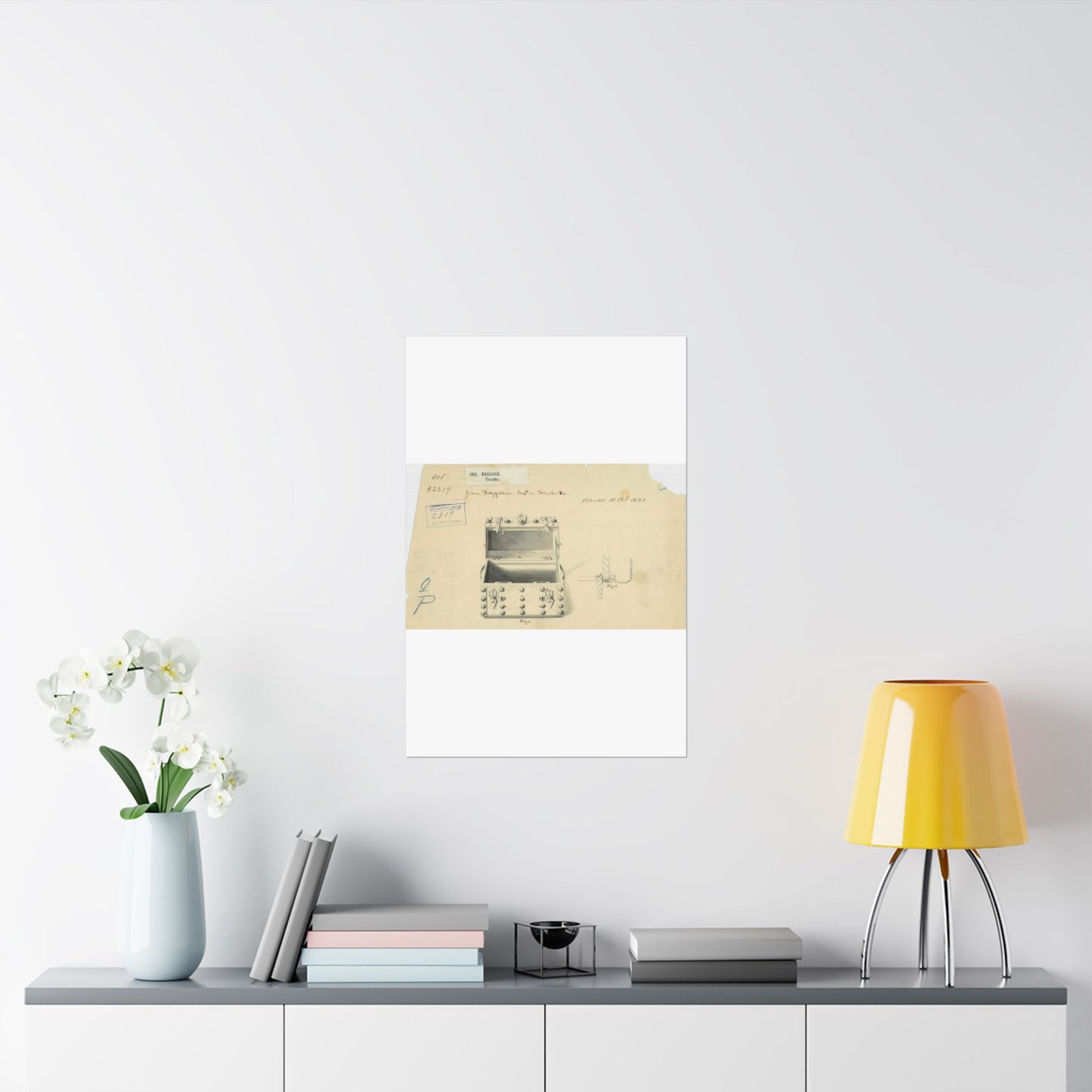 Patent drawing - Drawing of a Traveling Trunk Public domain image High Quality Matte Wall Art Poster for Home, Office, Classroom