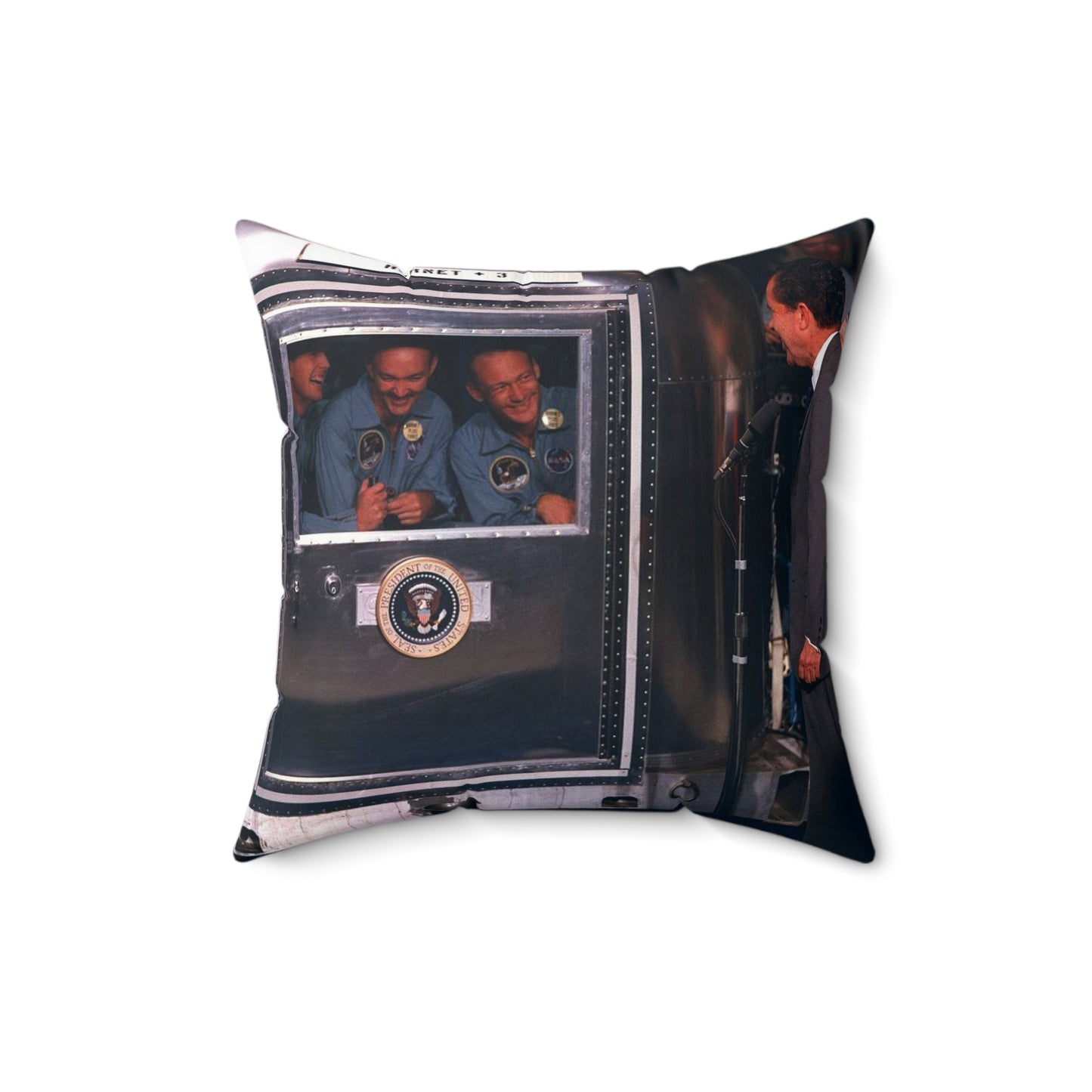President Nixon visits Apollo 11 crew in quarantine Decorative Accent Square Pillow