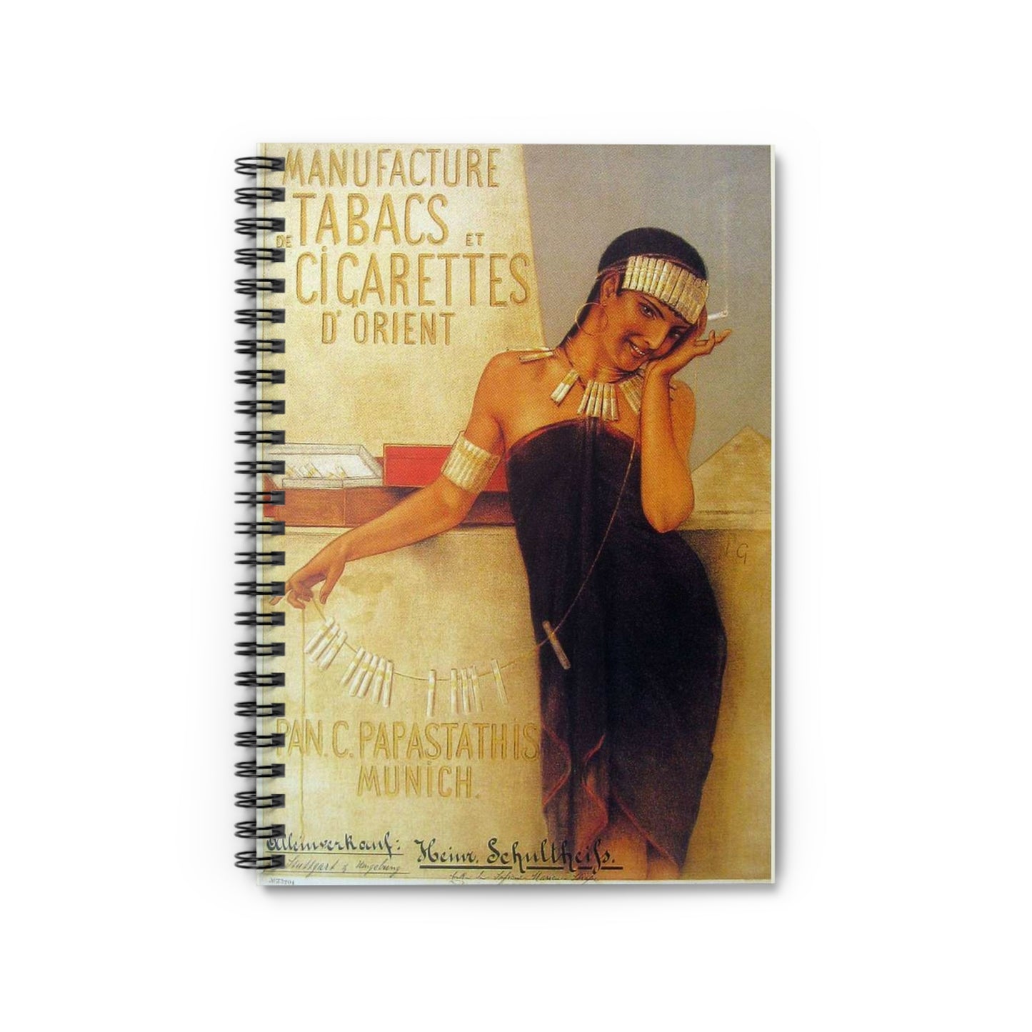 Papastathis-cigarettes-munich - Art Deco public domain image Spiral Bound Ruled Notebook with Printed Cover