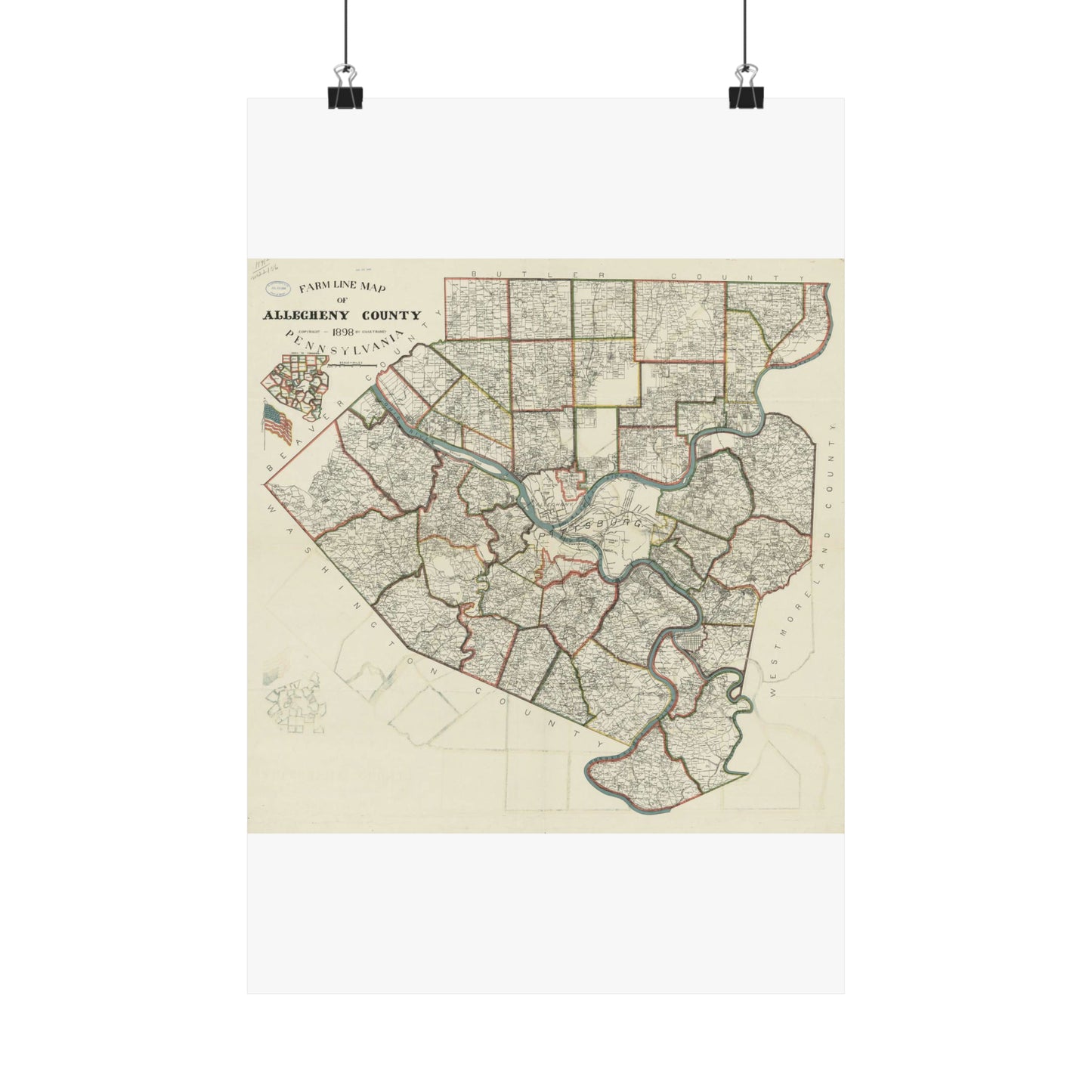 Farm line map of Allegheny County, Pennsylvania / High Quality Matte Wall Art Poster for Home, Office, Classroom