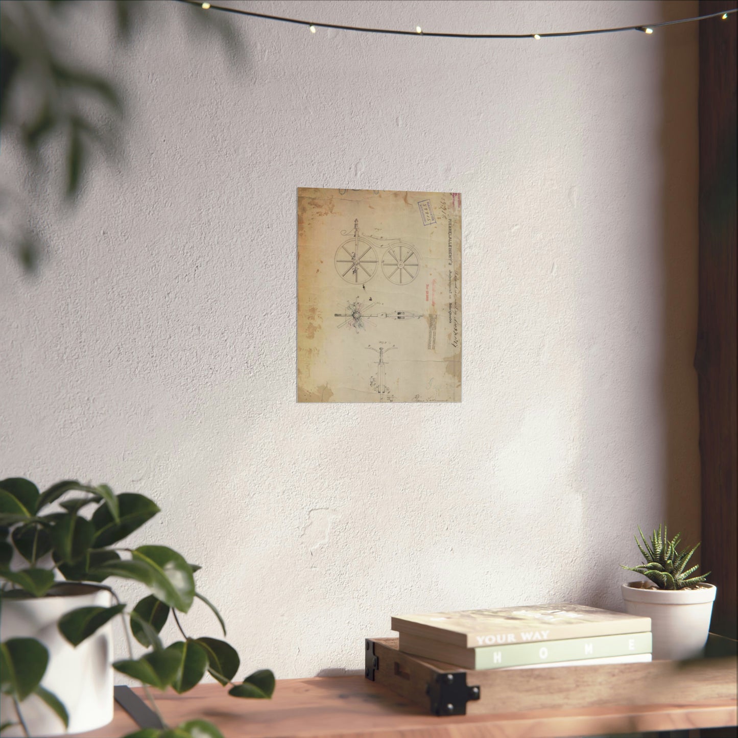 Patent drawing - for Pierre Lallement's Improvement in Velocipedes Public domain image High Quality Matte Wall Art Poster for Home, Office, Classroom