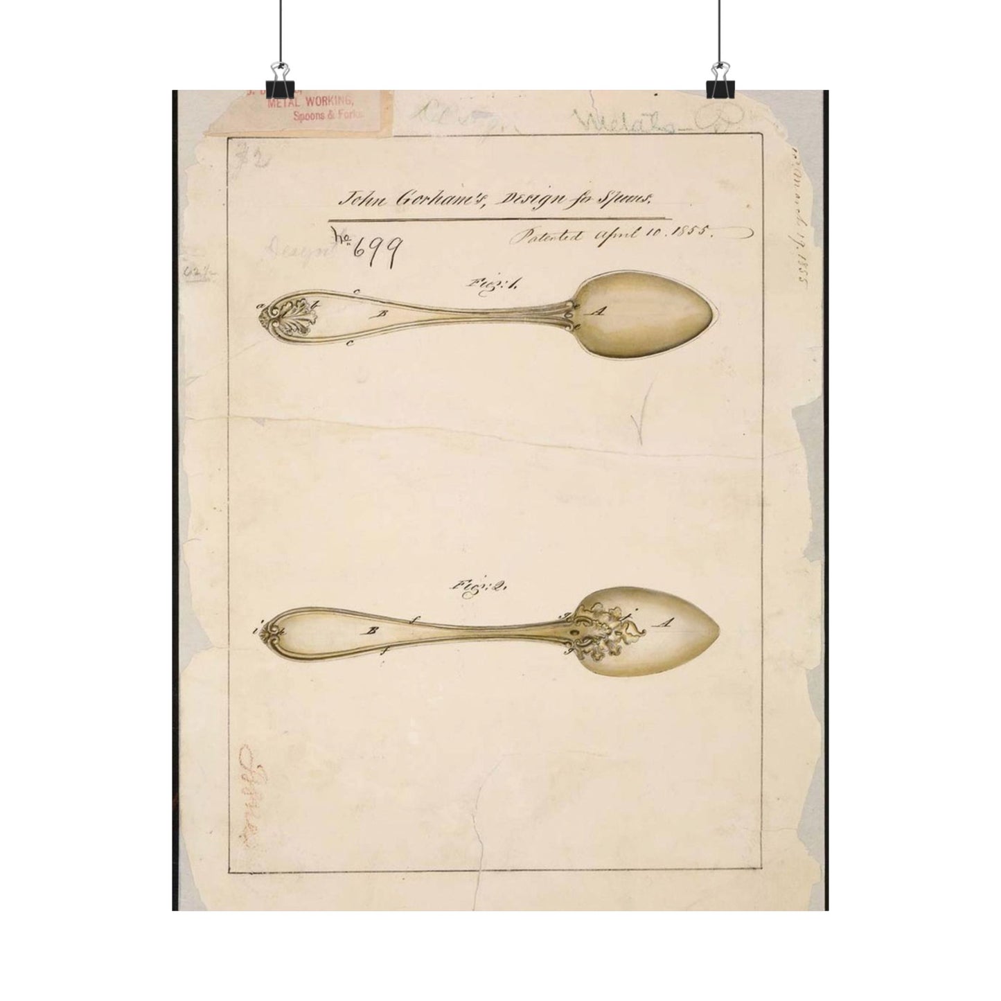 Patent drawing - Drawing of Design for Spoons Public domain image High Quality Matte Wall Art Poster for Home, Office, Classroom