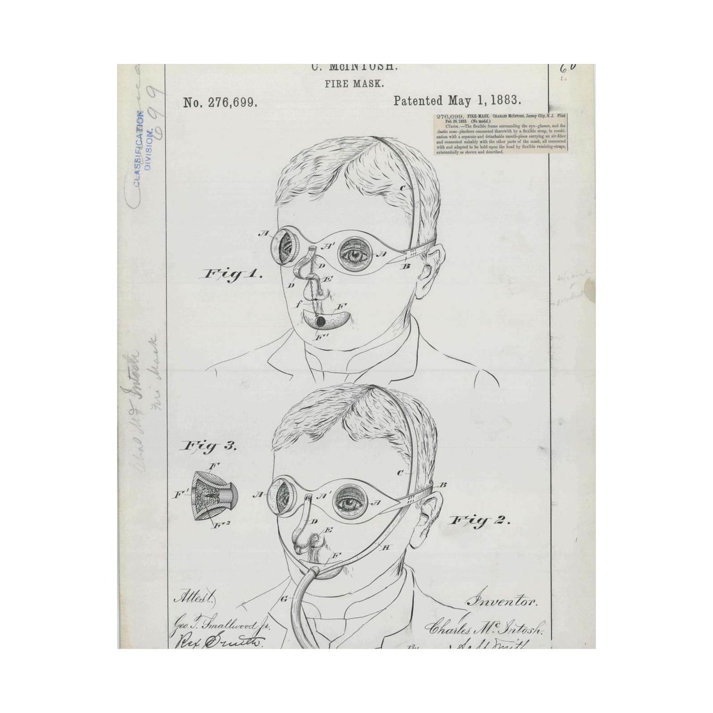 Patent drawing - for C. McIntosh's Fire Mask Public domain image High Quality Matte Wall Art Poster for Home, Office, Classroom