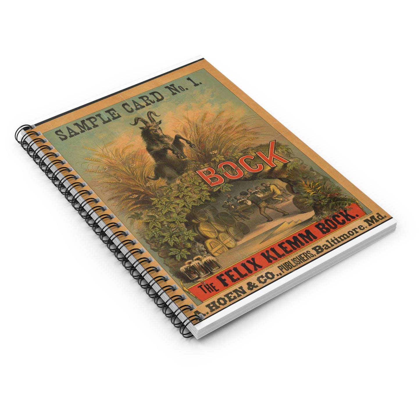 Sample card no. 1, the Felix Klemm Bock Spiral Bound Ruled Notebook with Printed Cover