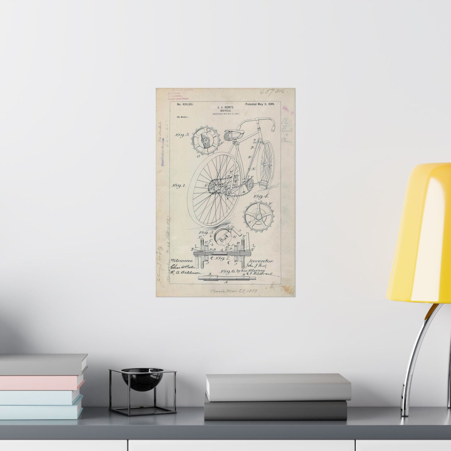 Patent drawing - for J. J. Hentz' Bicycle Public domain image High Quality Matte Wall Art Poster for Home, Office, Classroom