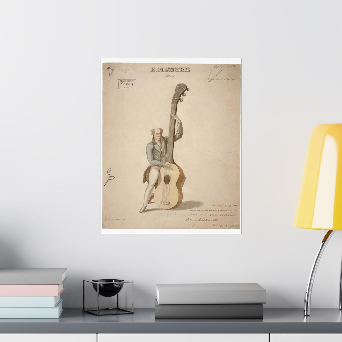 Patent drawing - Drawing of a Harp Guitar Public domain image High Quality Matte Wall Art Poster for Home, Office, Classroom