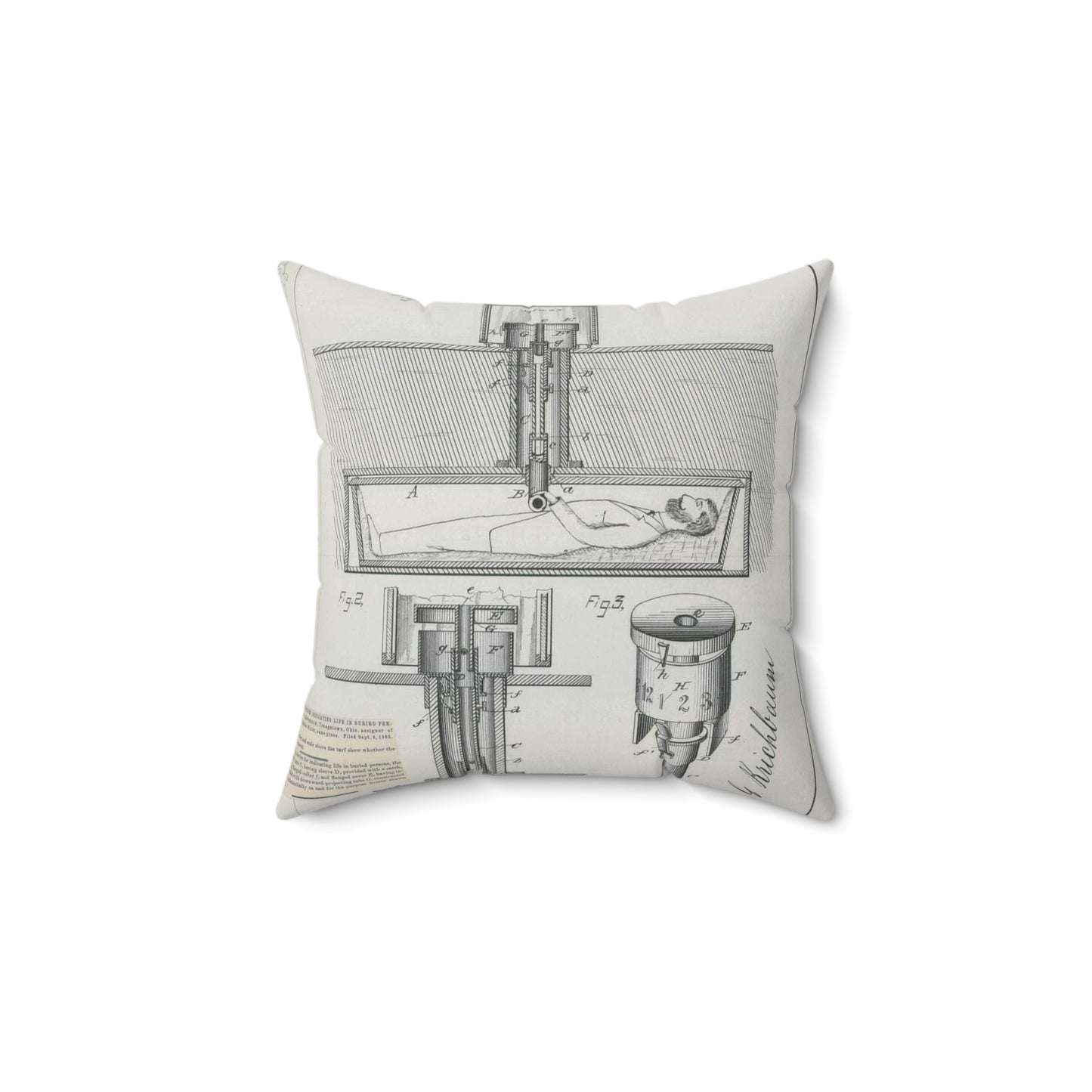 Patent drawing - for J. G. Krichbaum's Device for Indicating Life in Buried Persons Public domain image Decorative Accent Square Pillow
