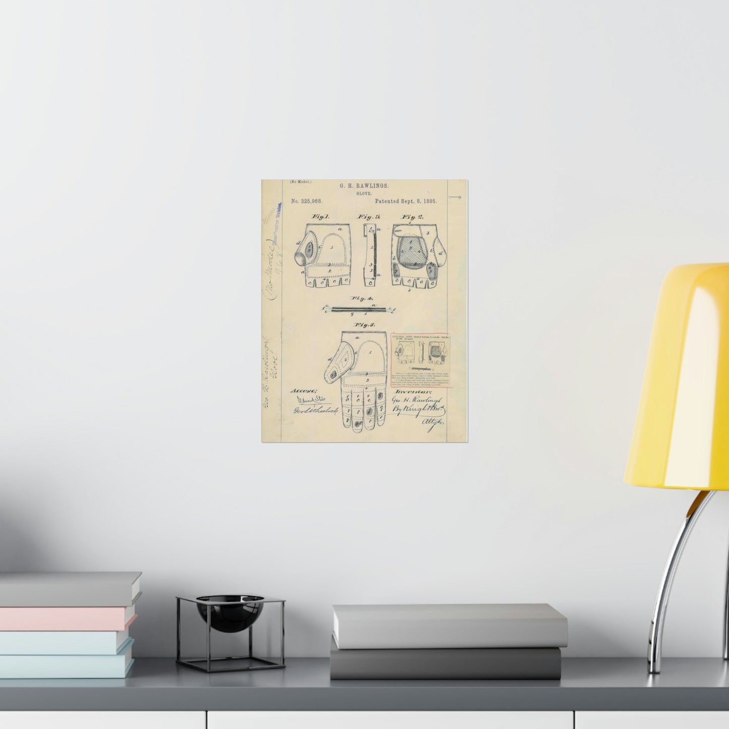 Patent drawing - Drawing for a "Base Ball Glove" Public domain image High Quality Matte Wall Art Poster for Home, Office, Classroom