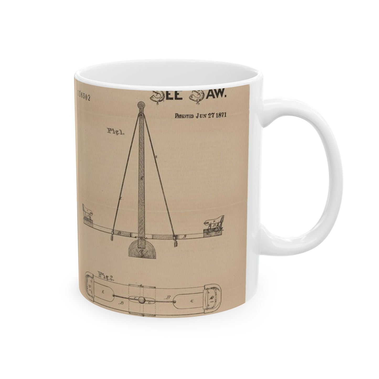 Patent drawing - for a See Saw Public domain image Beautiful Novelty Ceramic Coffee Mug 11oz