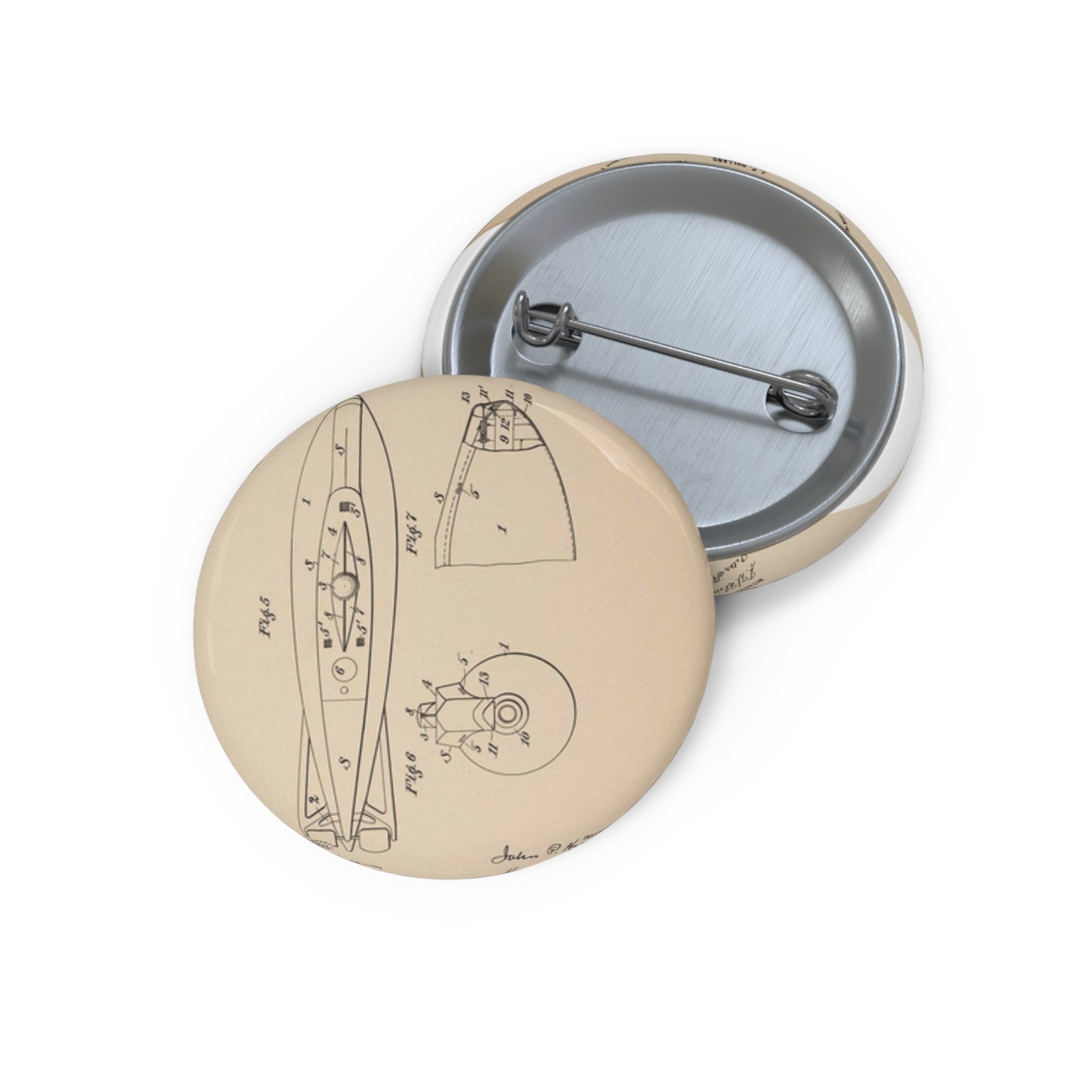 Patent drawing - Drawing for a Submarine Boat Public domain image Pin Buttons with Crisp Design