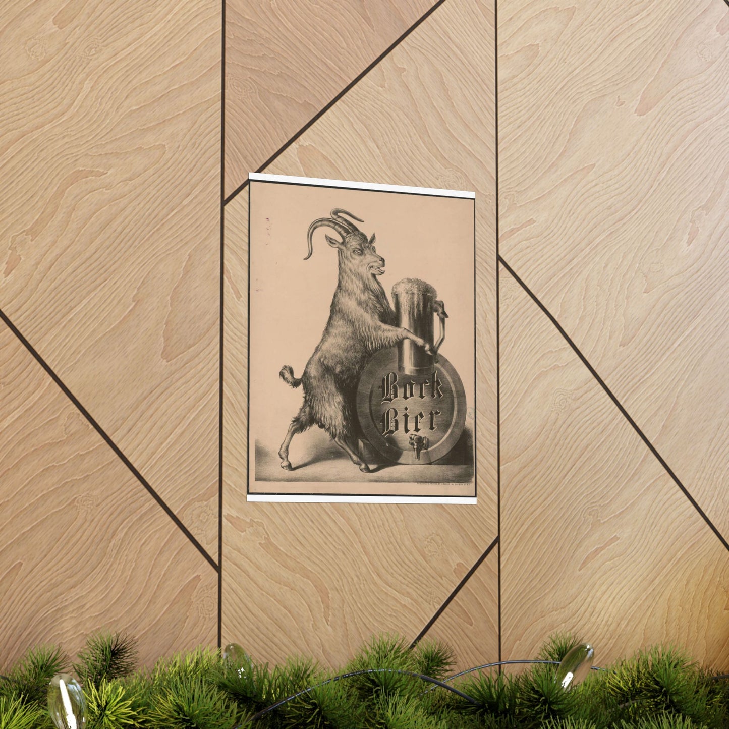Bock Bier goat on hind legs, holding large mug of beer with front hooves High Quality Matte Wall Art Poster for Home, Office, Classroom