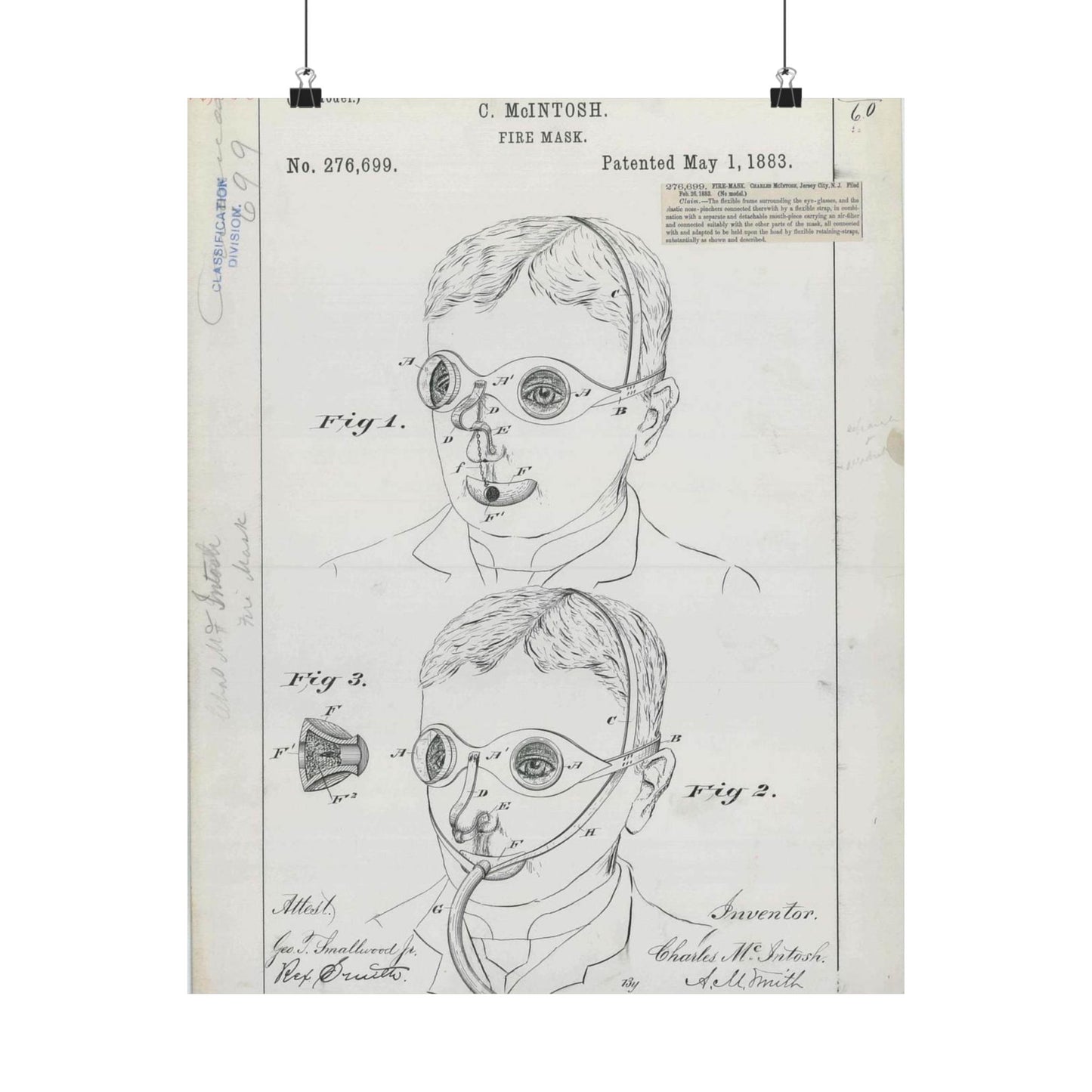 Patent drawing - for C. McIntosh's Fire Mask Public domain image High Quality Matte Wall Art Poster for Home, Office, Classroom