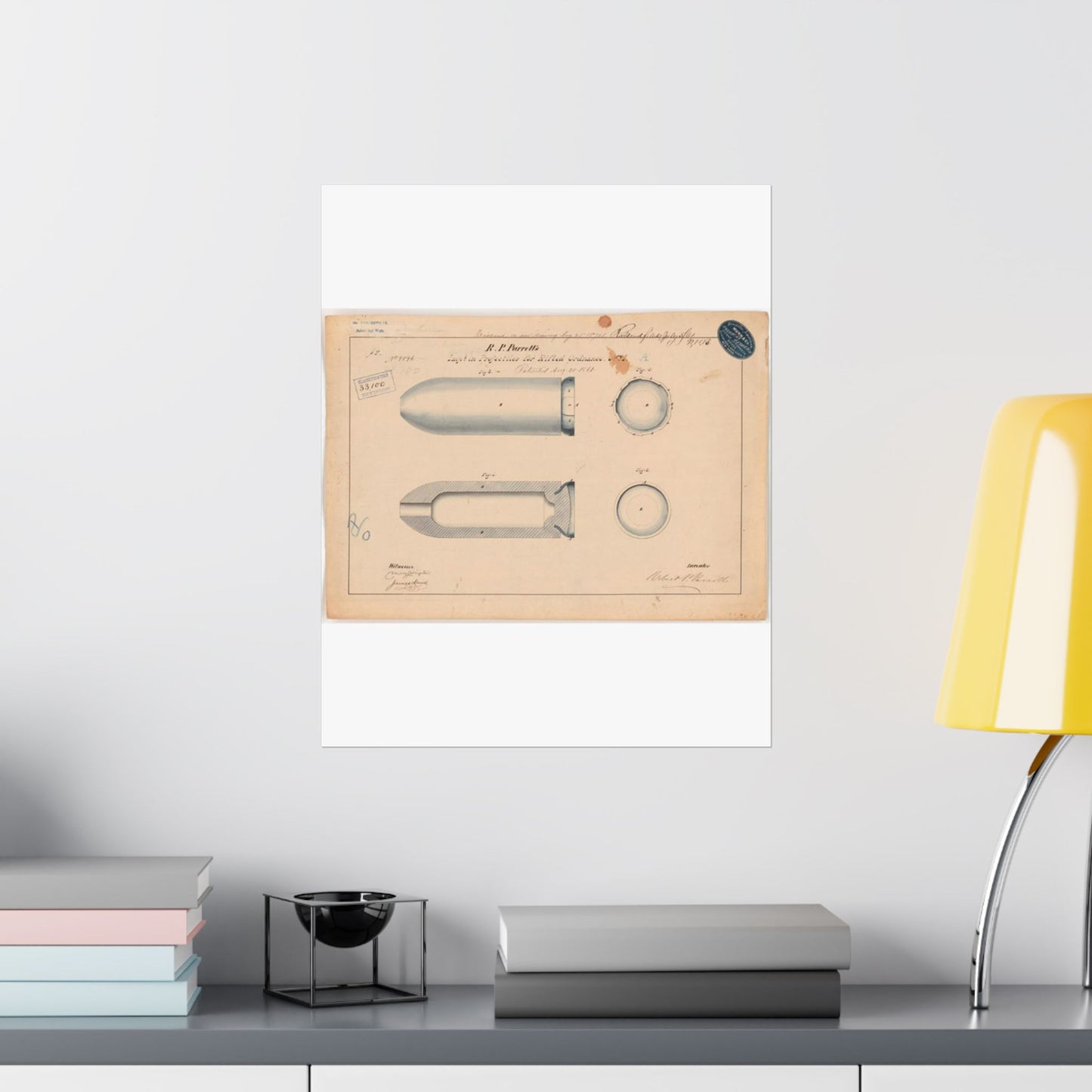 Patent drawing - Drawing of Improvement in Projectiles for Rifled Ordnance Public domain image High Quality Matte Wall Art Poster for Home, Office, Classroom