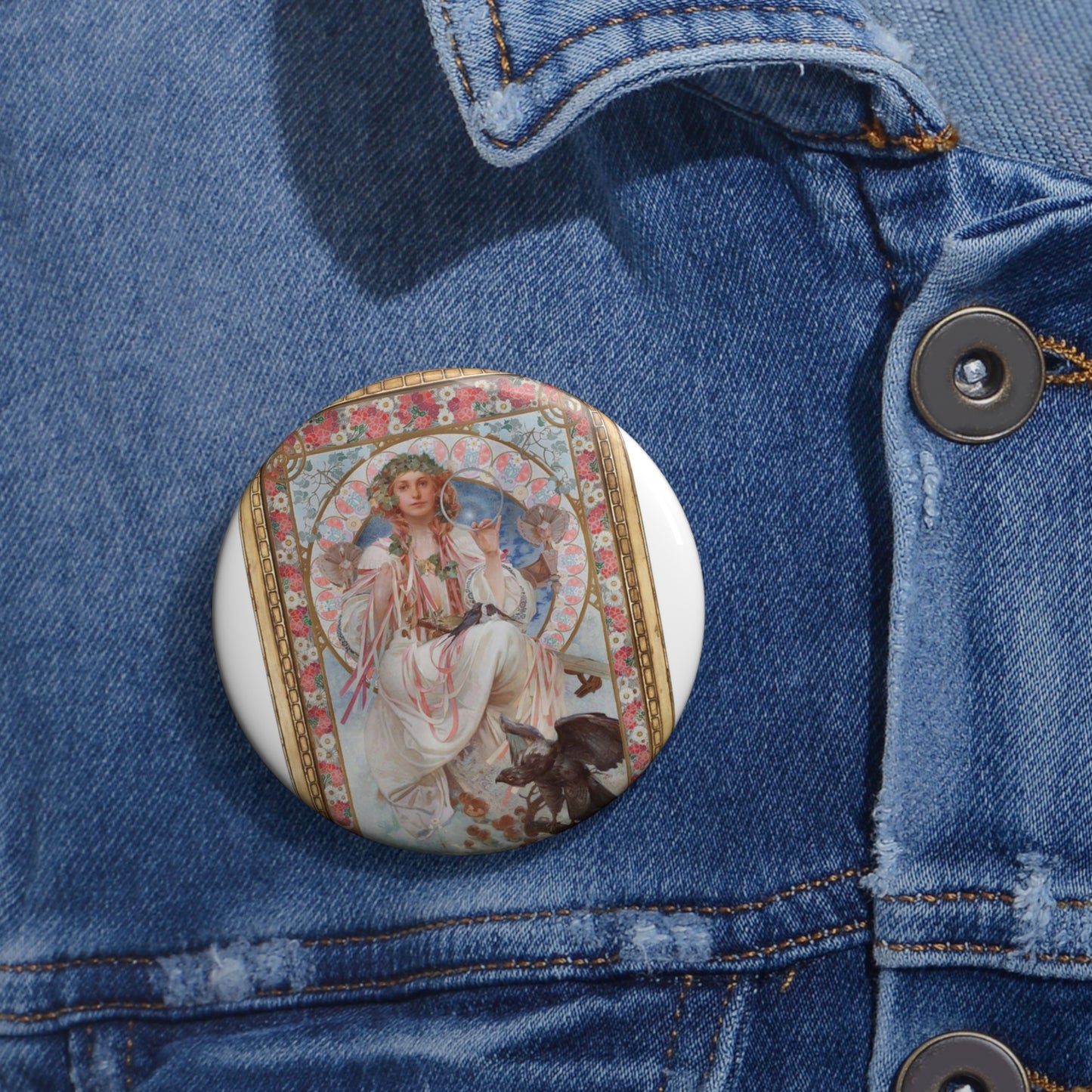 SlaviaMucha - Public domain dedication image Pin Buttons with Crisp Design
