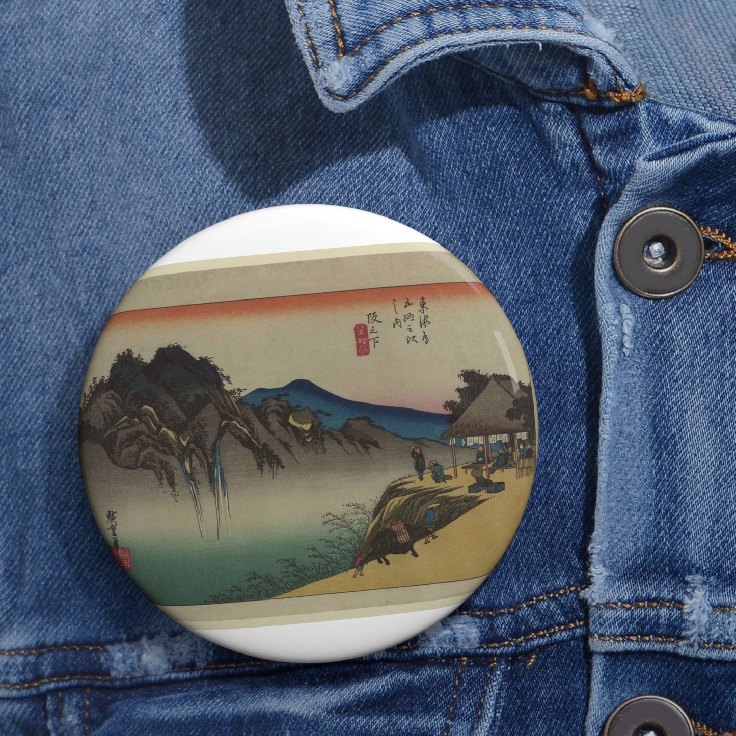 Utagawa Hiroshige - Sakanoshita, Andō Hiroshige - Ukiyo e print Pin Buttons with Crisp Design