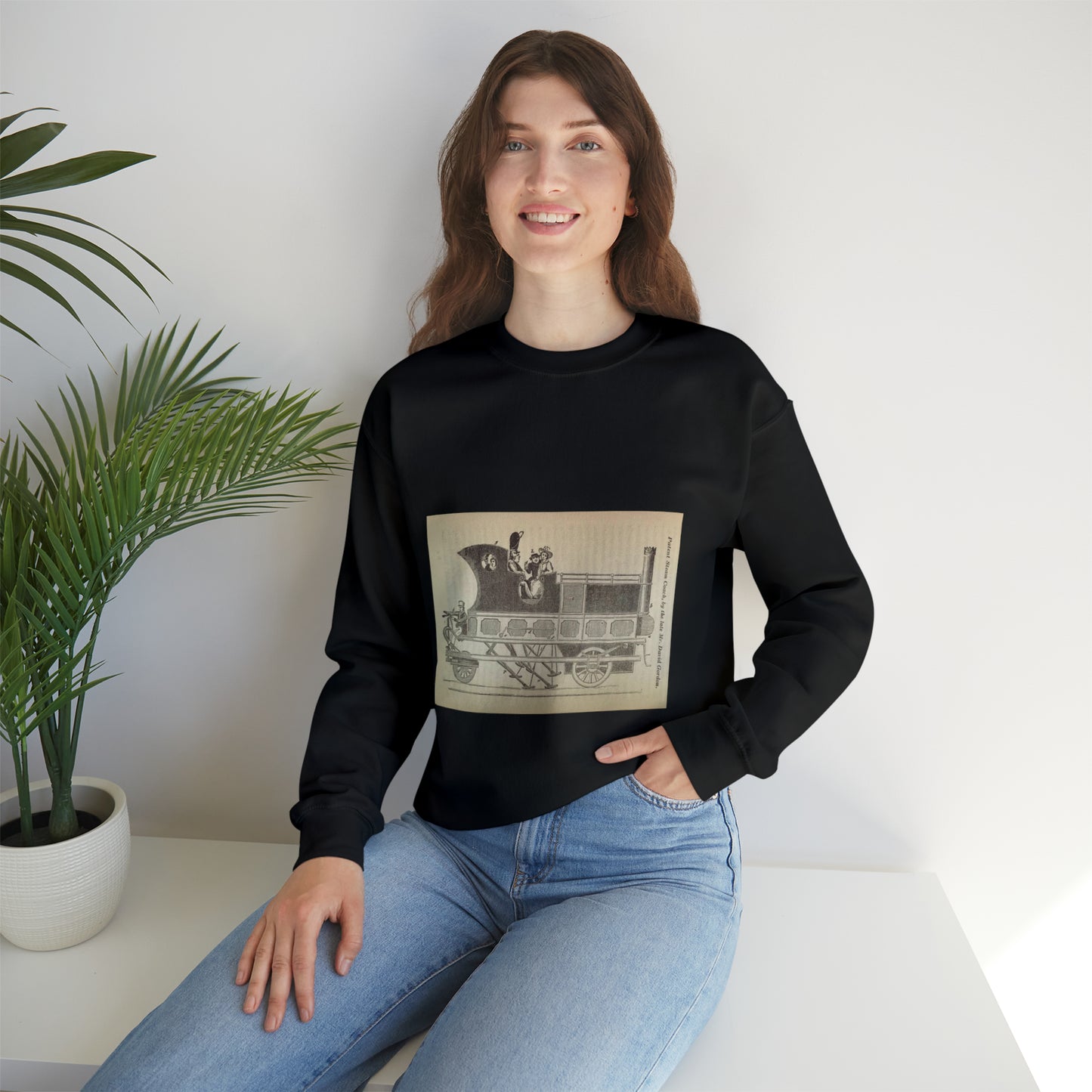 Patent Drawing of Engine - Patent steam coach, by the late Mr. David Gordon Public domain image Black Heavy Blend Adult Crew Neck SweatShirt