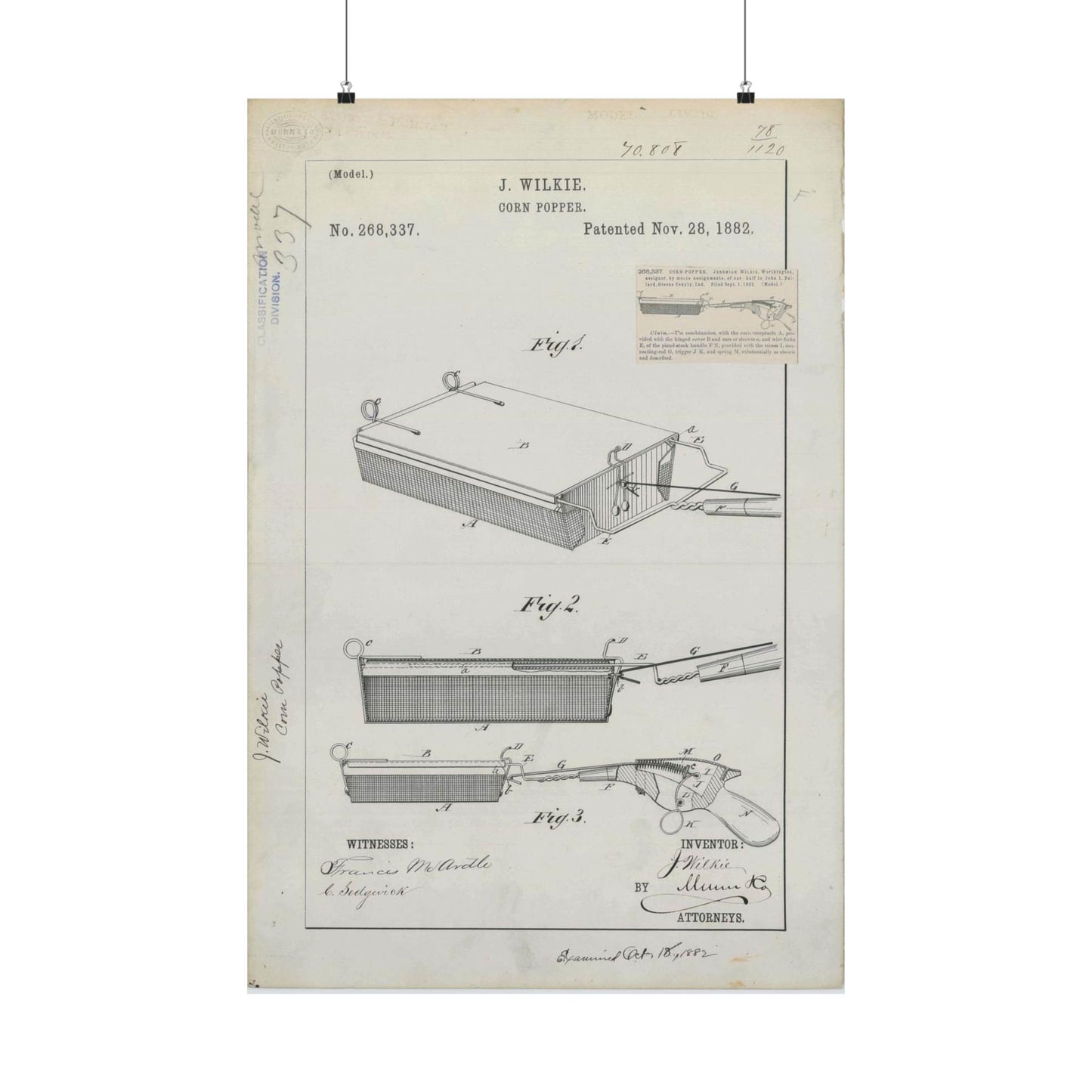 Patent Drawing of Engine - for J. Wilkie's Corn Popper Public domain image High Quality Matte Wall Art Poster for Home, Office, Classroom