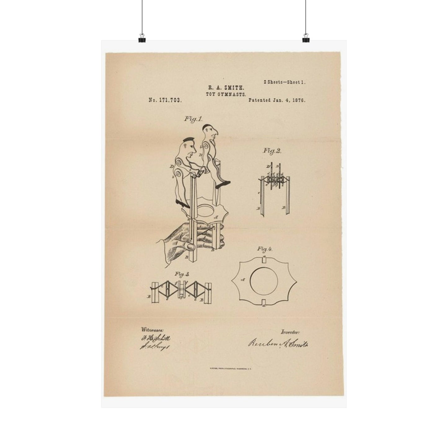 Patent drawing - for a Toy Gymnast Public domain image High Quality Matte Wall Art Poster for Home, Office, Classroom