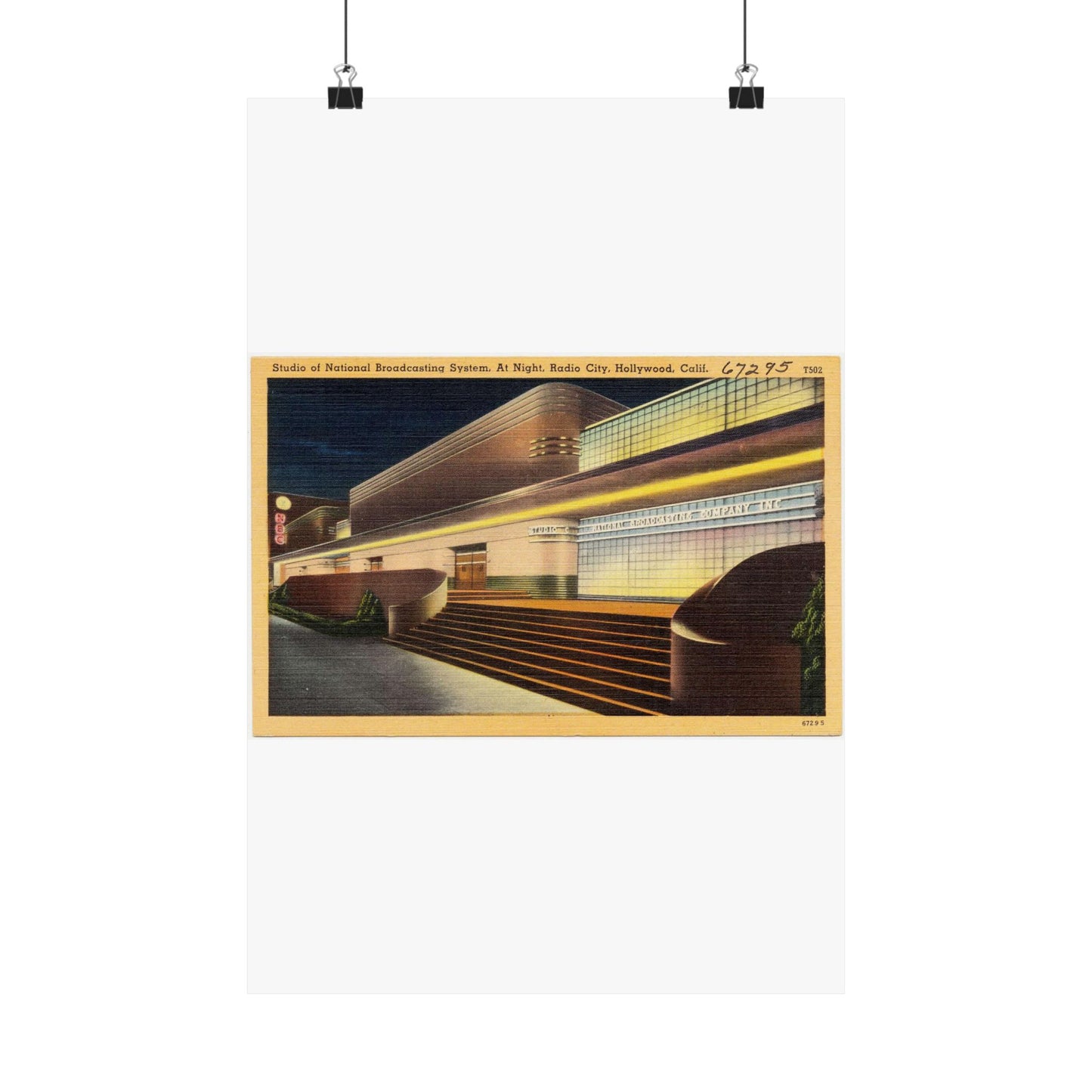 Studio of National Broadcasting System, at night, Radio City, Hollywood, Calif. High Quality Matte Wall Art Poster for Home, Office, Classroom