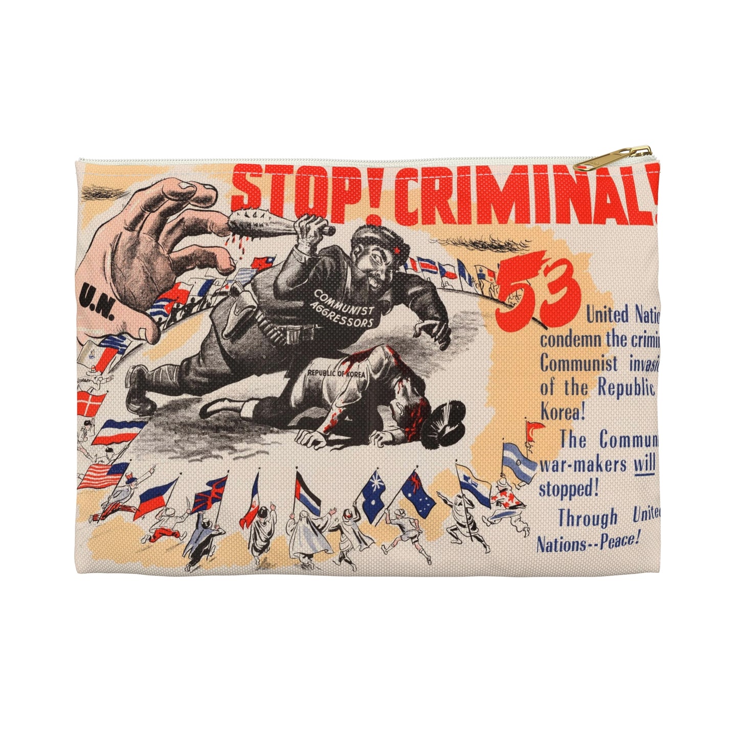 Stop Criminal!, Cold War American Propaganda poster Large Organizer Pouch with Black Zipper