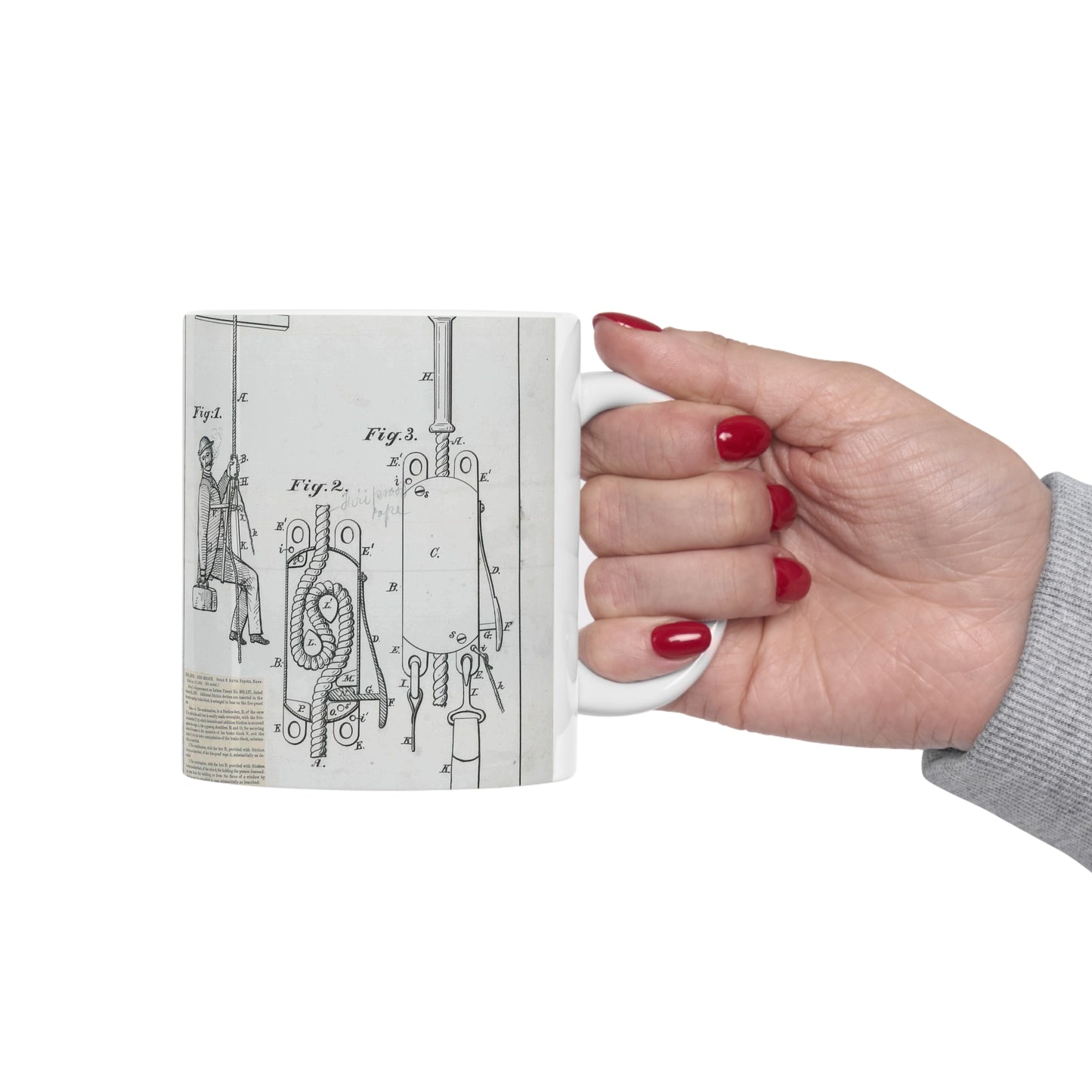 Patent Drawing of Engine - for O. F. Davis' Fire Escape Public domain image Beautiful Novelty Ceramic Coffee Mug 11oz