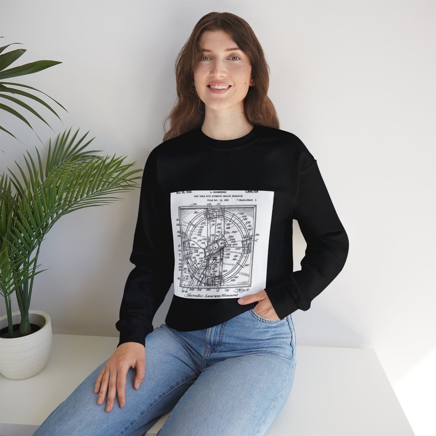 Patent drawing - Hammond card table mechanism - . Public domain image Black Heavy Blend Adult Crew Neck SweatShirt